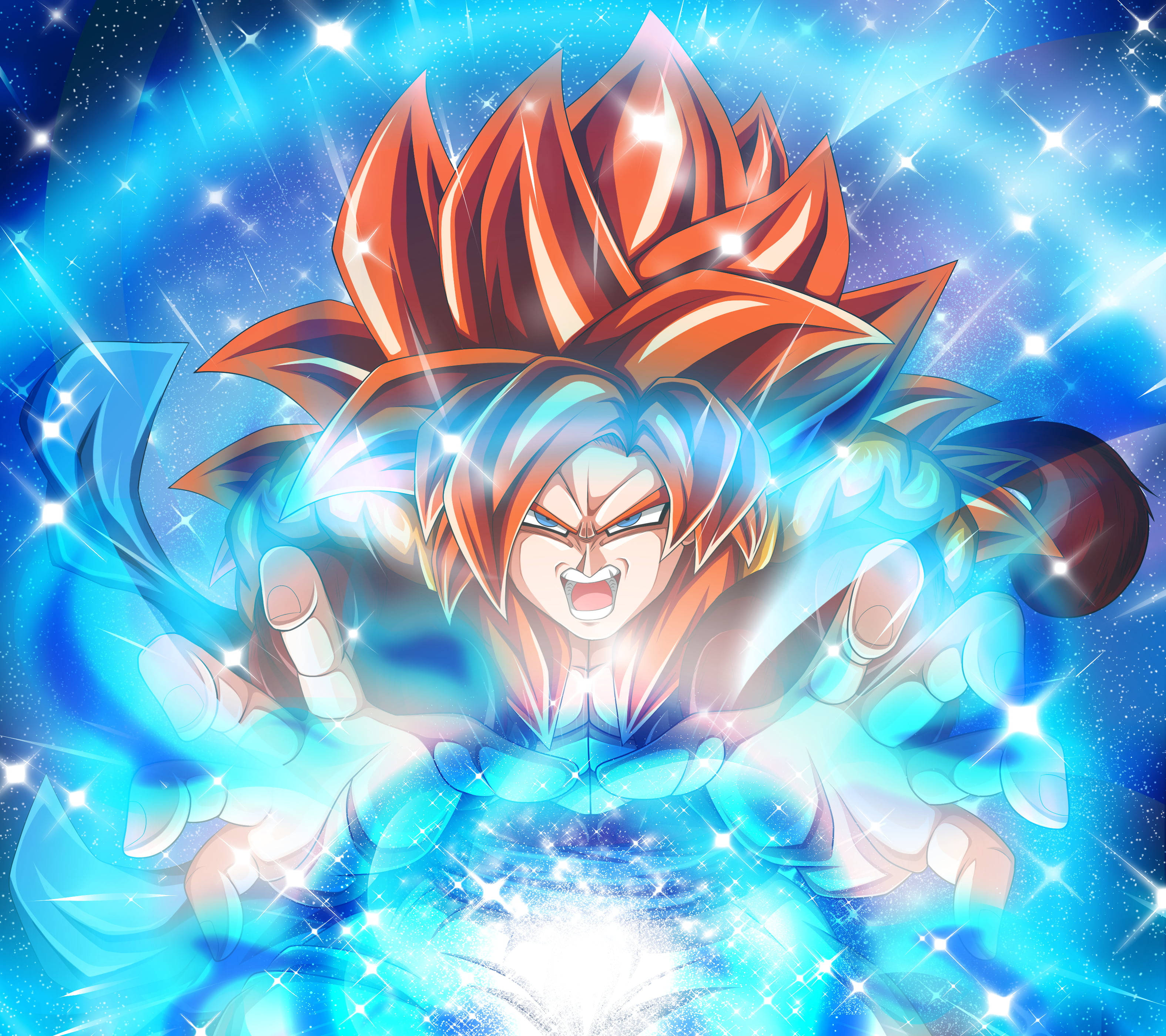 Ssj4 Gogeta, kamehameha, spiky orange hair, 2K Desktop Wallpaper