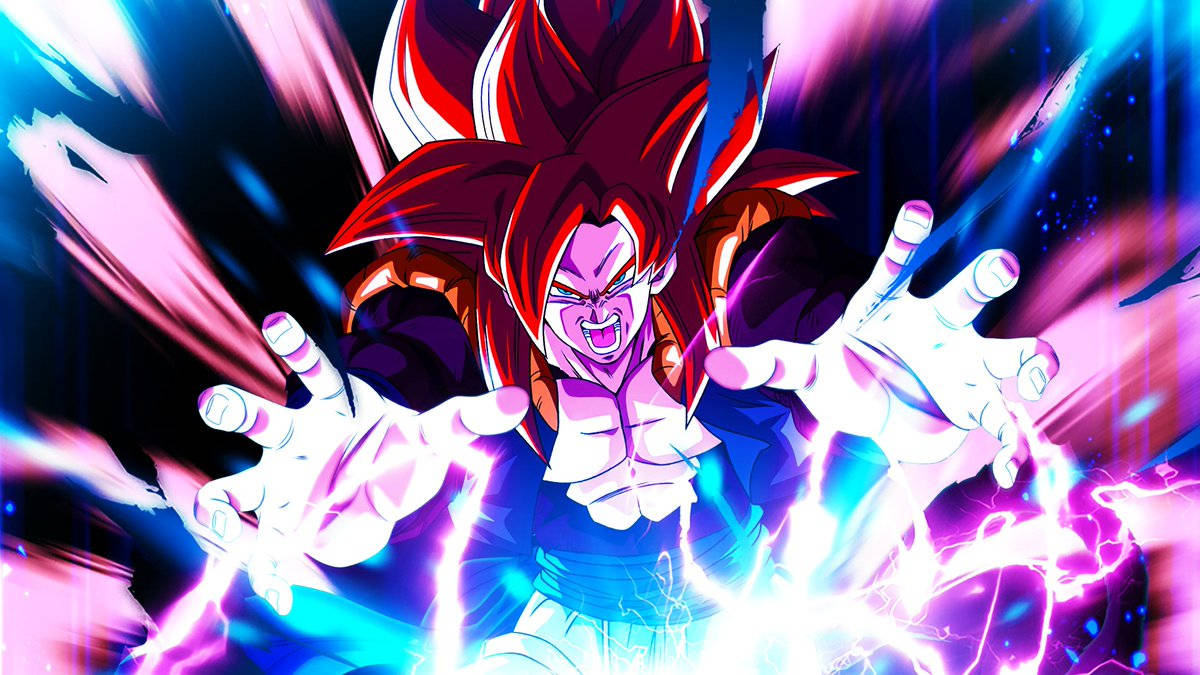 Ssj4 Gogeta, red hair, glowing aura, SD Desktop Wallpaper