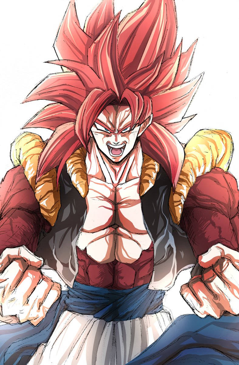 Ssj4 Gogeta, spiky red hair, golden horns, SD Phone Wallpaper