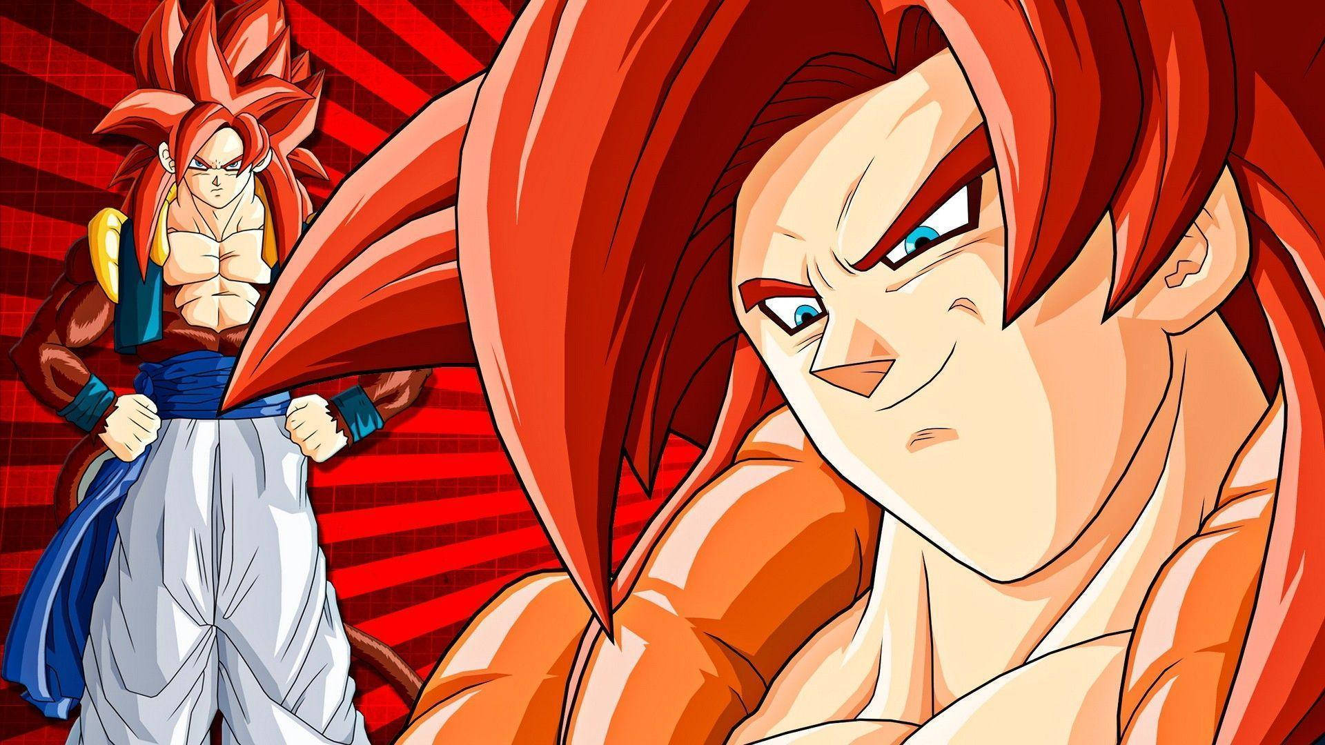 Ssj4 Gogeta, red rays, fiery red hair, Full HD Desktop Wallpaper