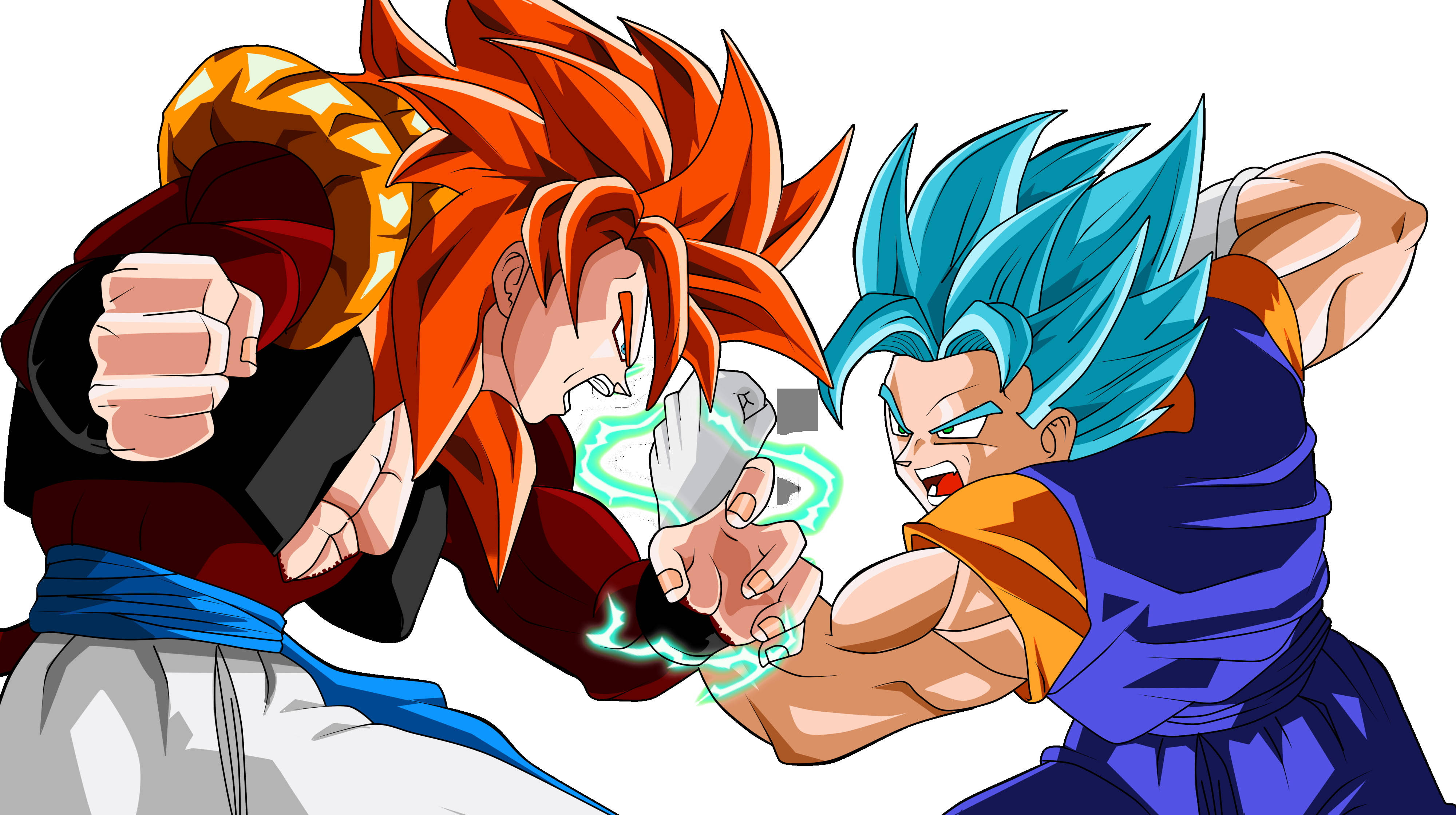 Ssj4 Gogeta, spiky orange and blue hair, glowing energy burst, 4K Desktop Wallpaper