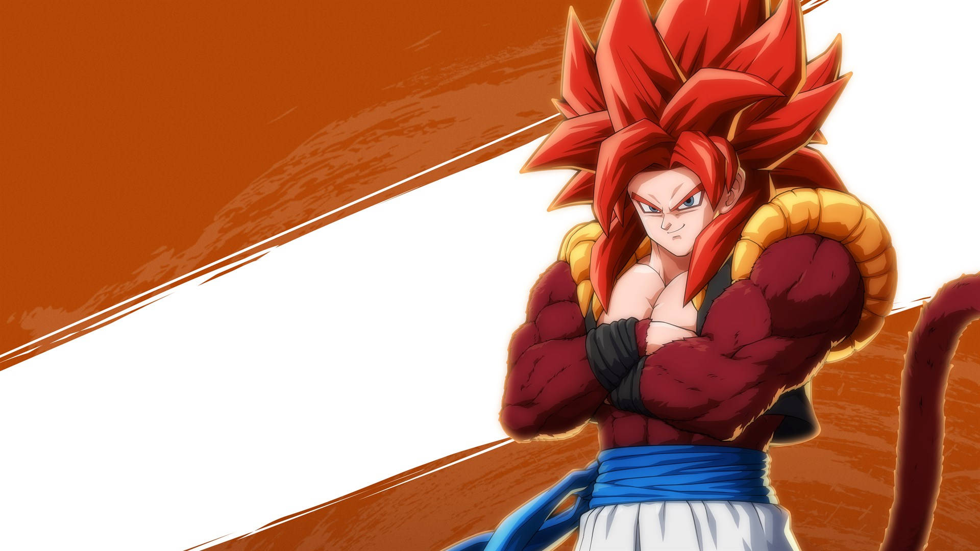 Ssj4 Gogeta, red spiky hair, golden aura, Full HD Desktop Wallpaper