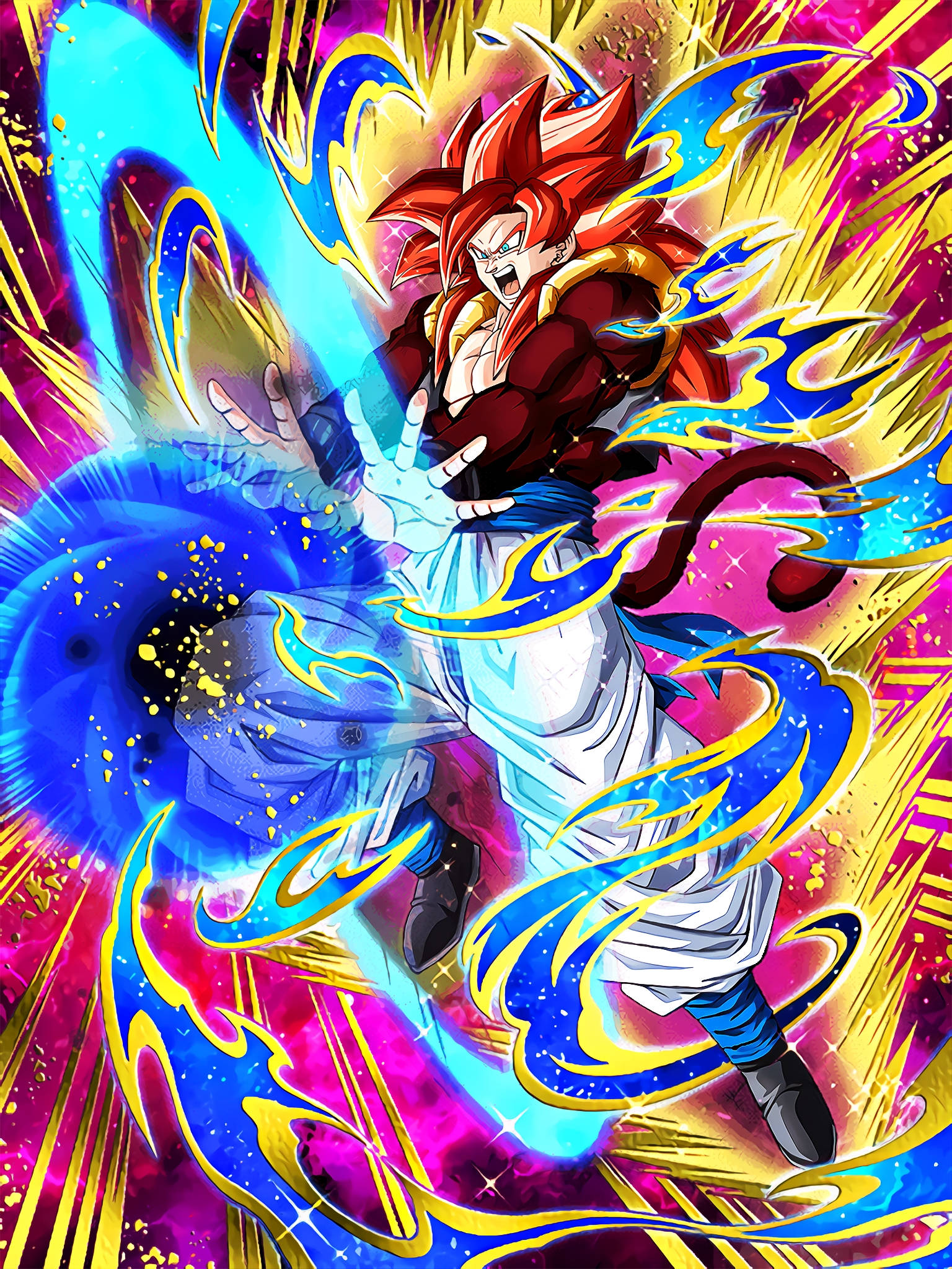 Ssj4 Gogeta, fiery-haired anime warrior, blue energy, Full HD Phone Wallpaper