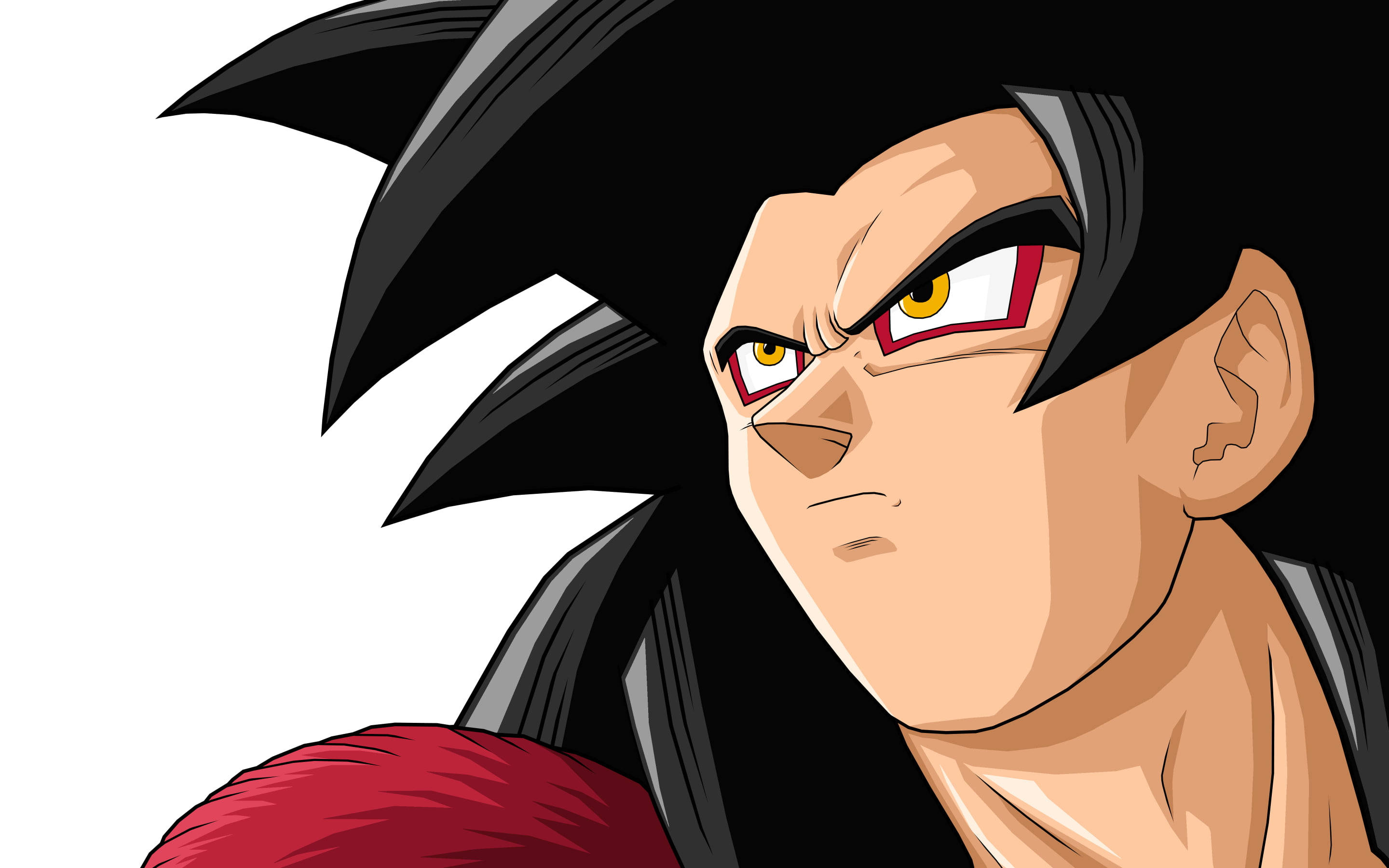 Ssj4 Goku, red lined eyes, spiky black hair, 2K Desktop Wallpaper
