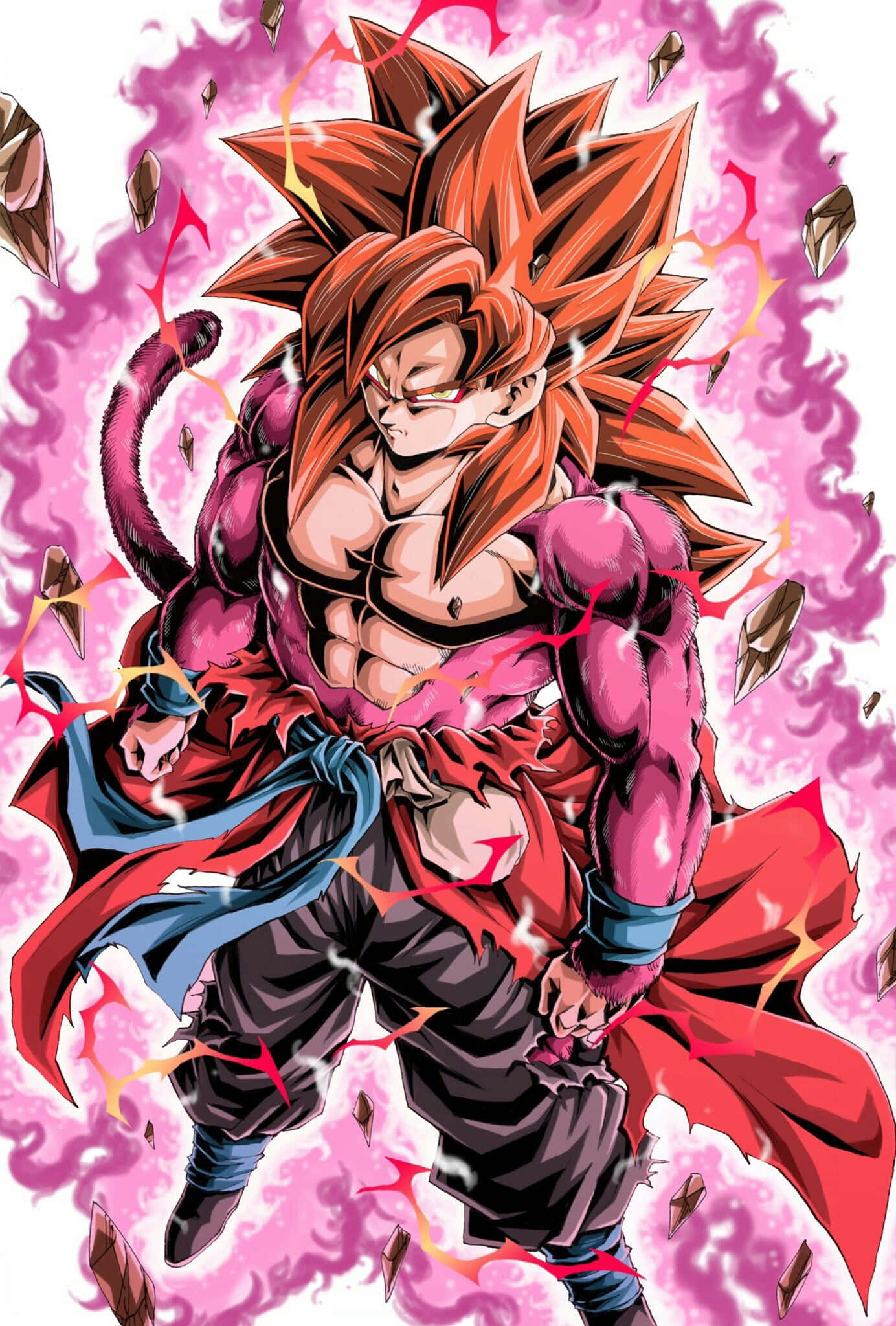 Goku SSJ4, spiky orange hair, pink aura, Full HD Phone Wallpaper