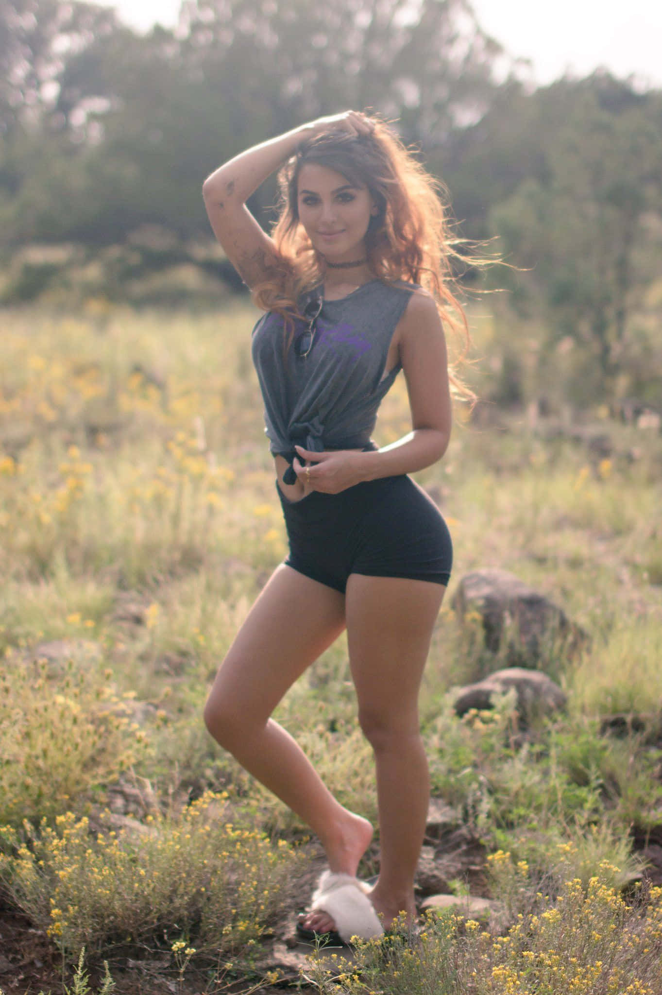 Sssniperwolf, morning sunrise, sunlit field, Full HD Phone Wallpaper