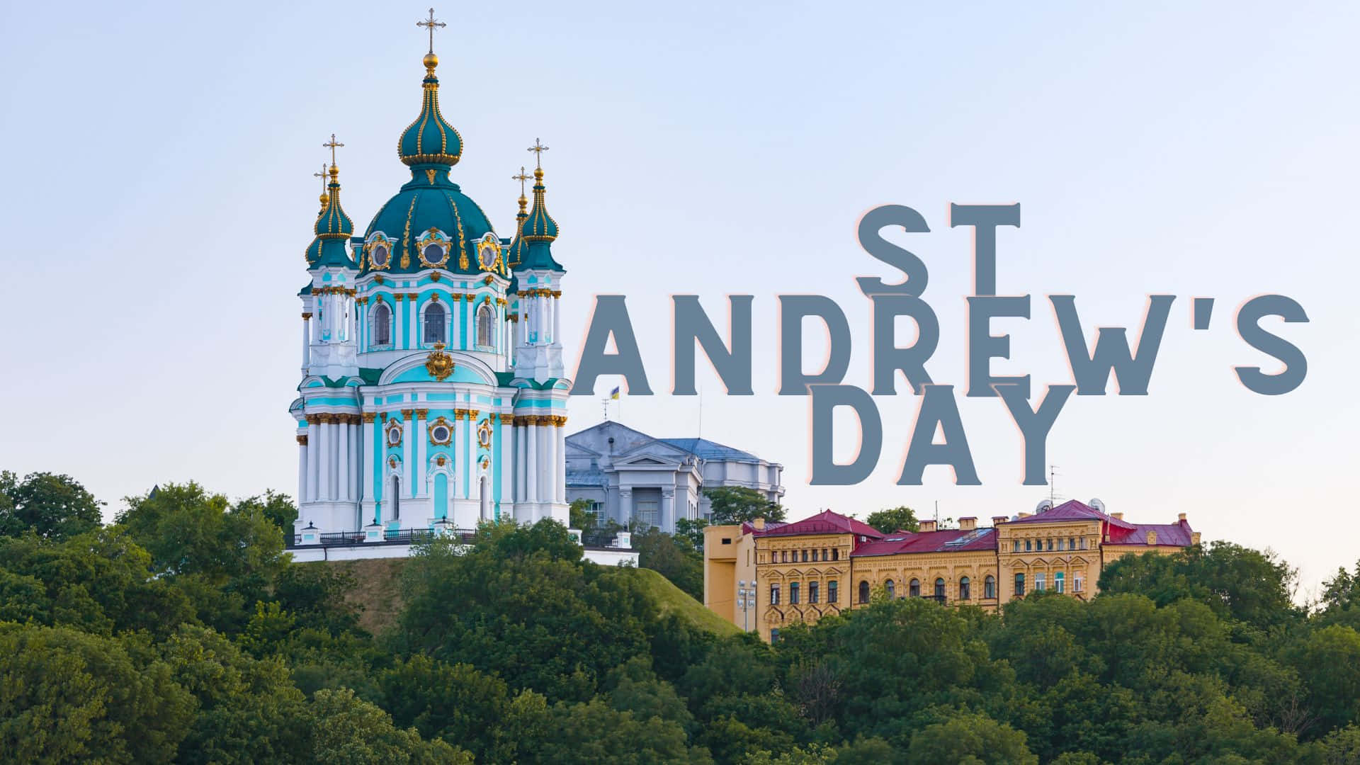 St Andrew's Day, blue and white cathedral, golden domes, Full HD Desktop Wallpaper