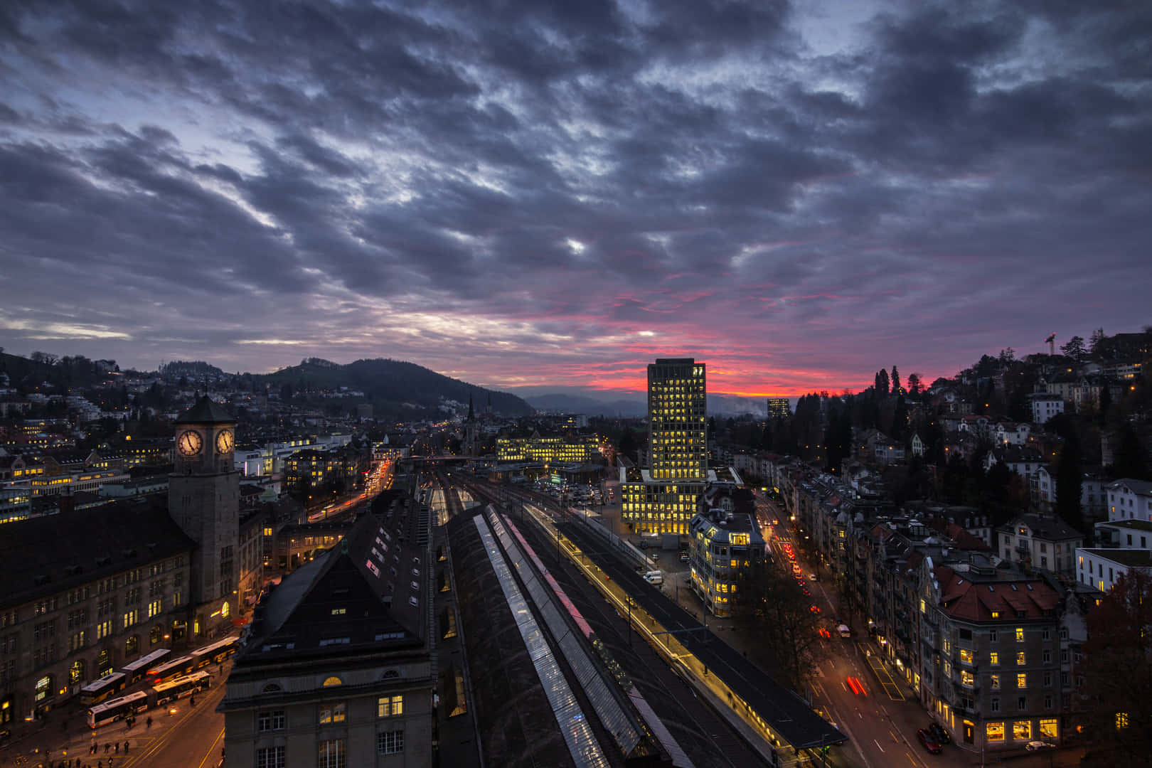 St Gallen, sunset, cityscape, HD Desktop Wallpaper