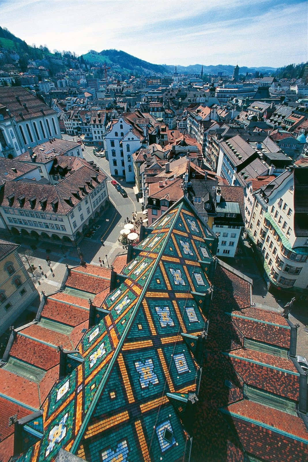 St Gallen, aerial view, historic European town, HD Phone Wallpaper