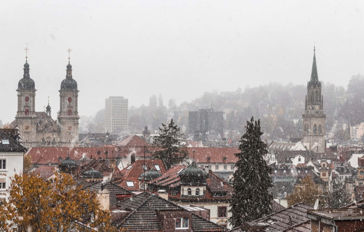 St Gallen, snowy, historic European town, HD Desktop Wallpaper