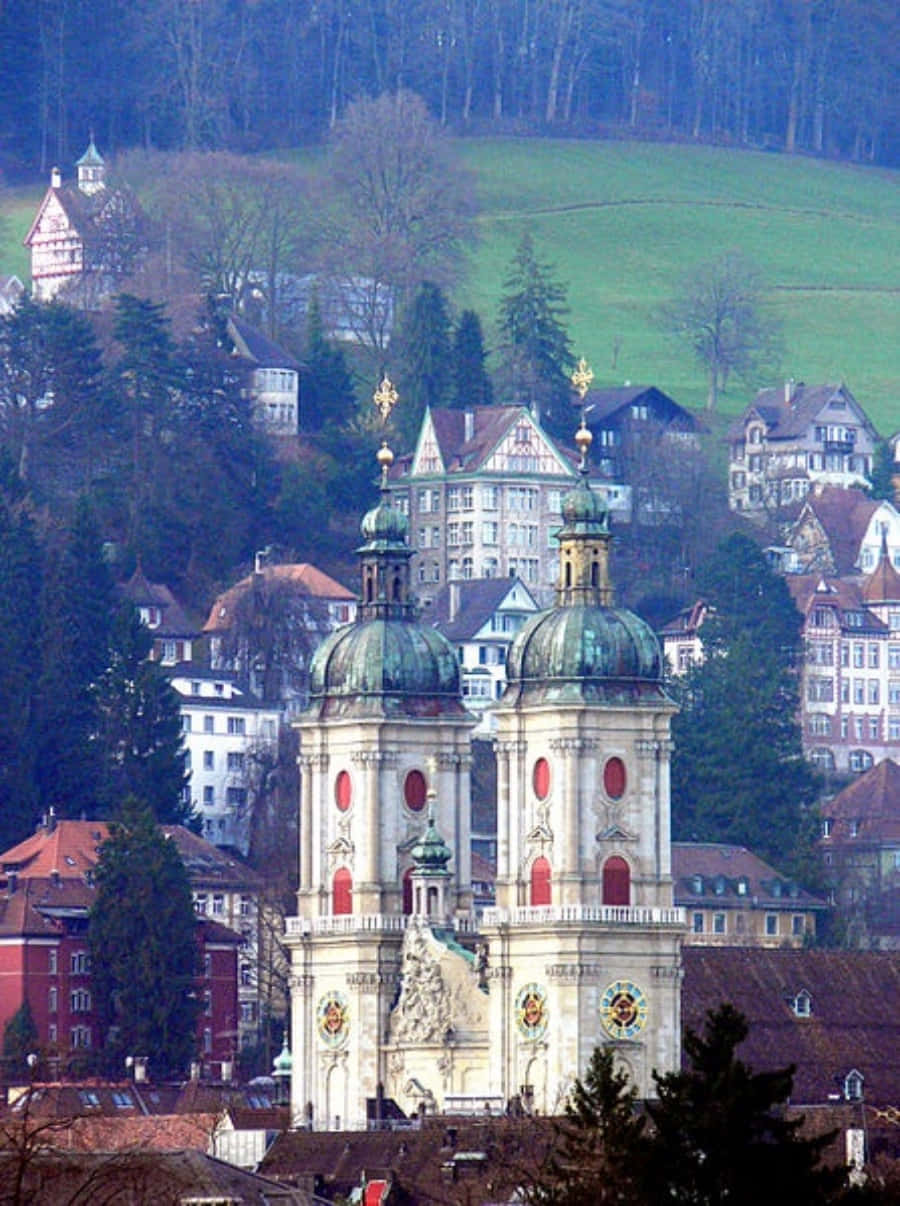 St Gallen, historic architecture, green domes, SD Phone Wallpaper