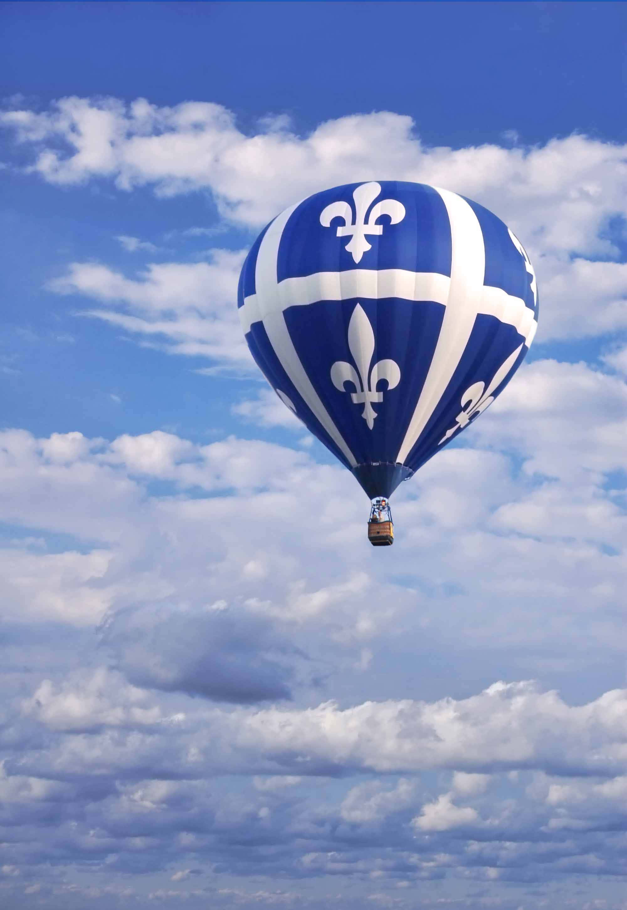 St Jean Baptiste Day, fleur-de-lis, blue and white hot air balloon, 2K Phone Wallpaper