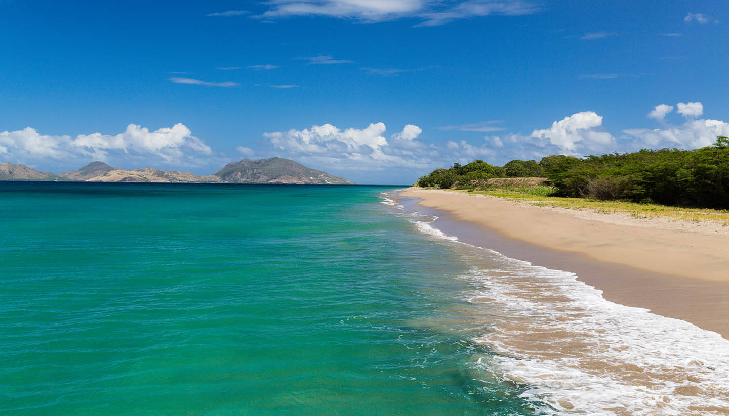 St Kitts And Nevis, golden beach, turquoise waves, HD Desktop Wallpaper