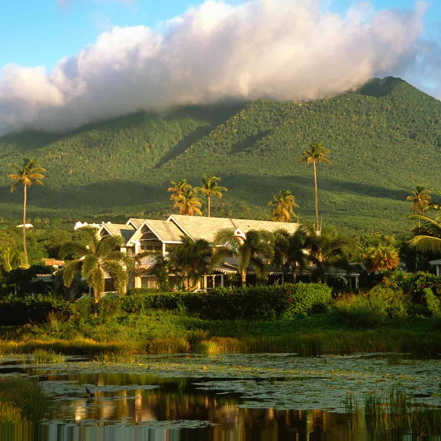 St Kitts And Nevis, mountains, tropical villa, HD Desktop Wallpaper