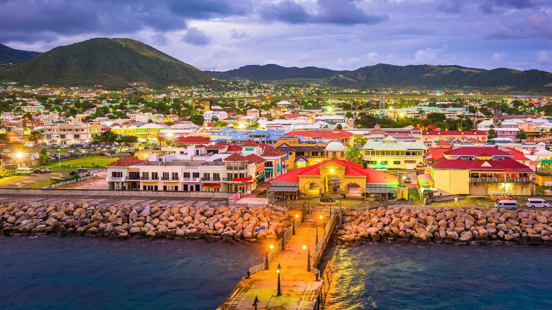 St Kitts And Nevis, dusk, colorful buildings, Full HD Desktop Wallpaper