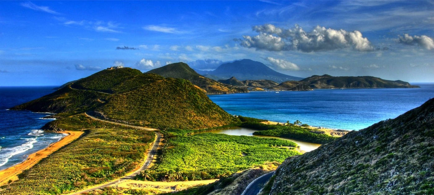 St Kitts And Nevis, coastal landscape, winding roads, HD Desktop Wallpaper