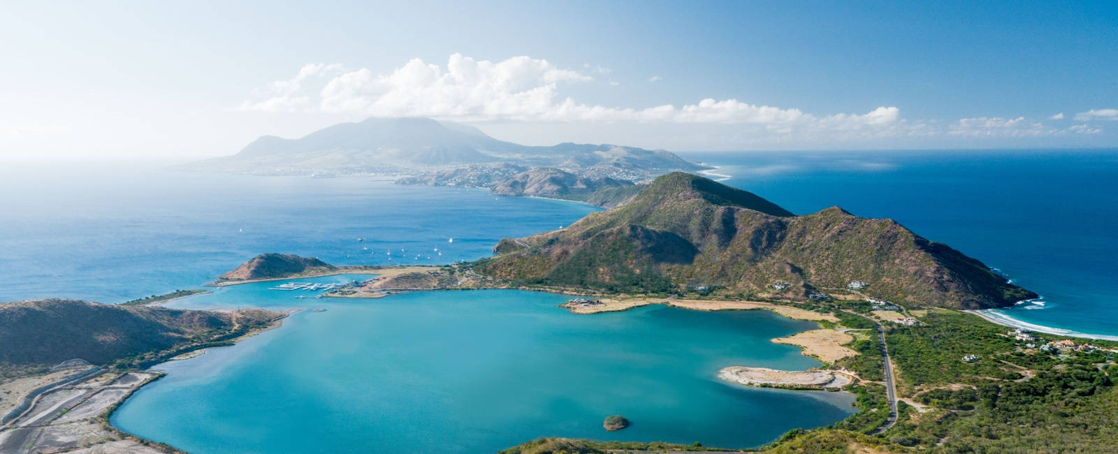 St Kitts And Nevis, turquoise lagoon, rugged green hills, HD Desktop Wallpaper