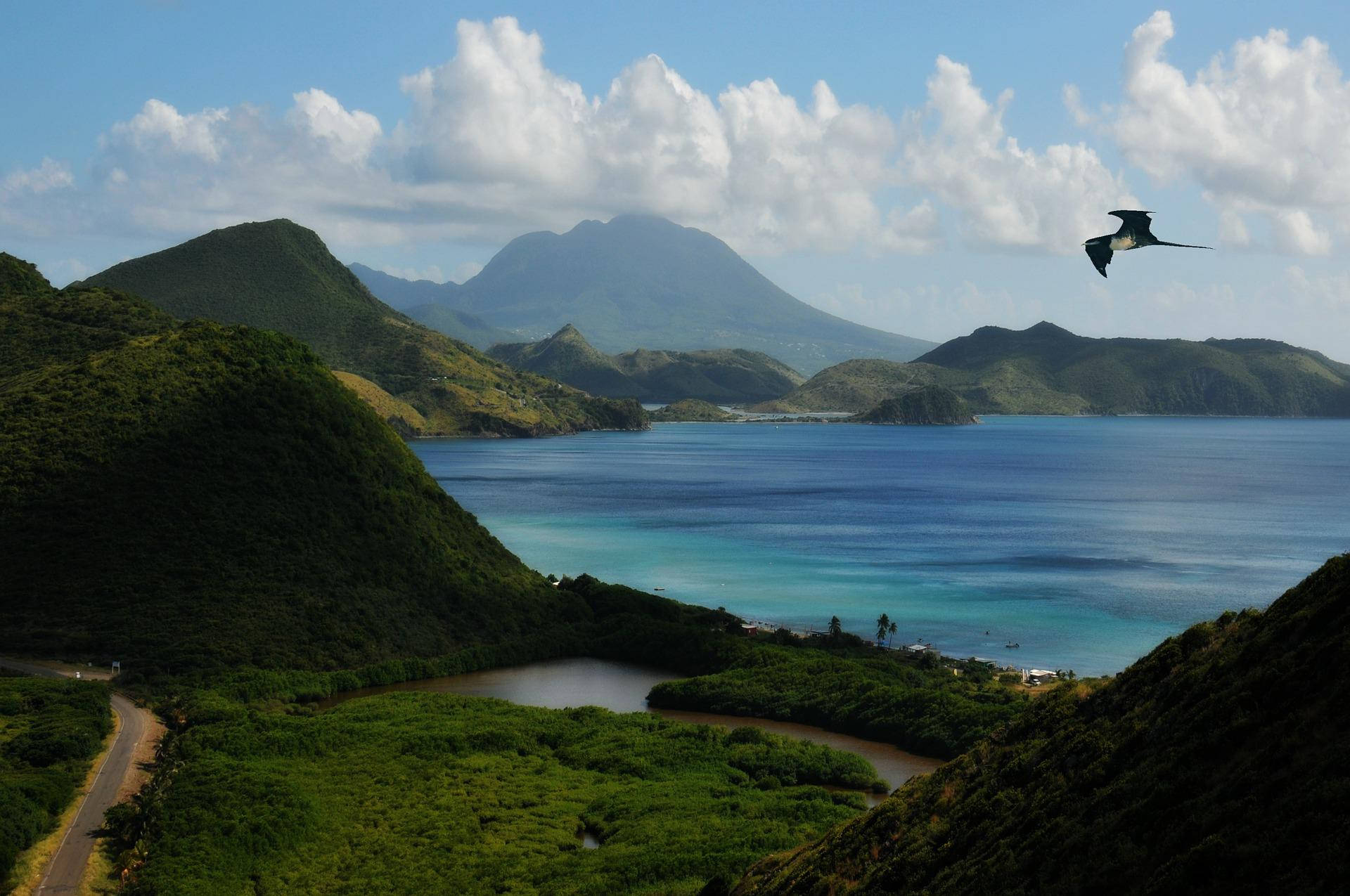 St Kitts And Nevis, turquoise waters, lush green hills, Full HD Desktop Wallpaper