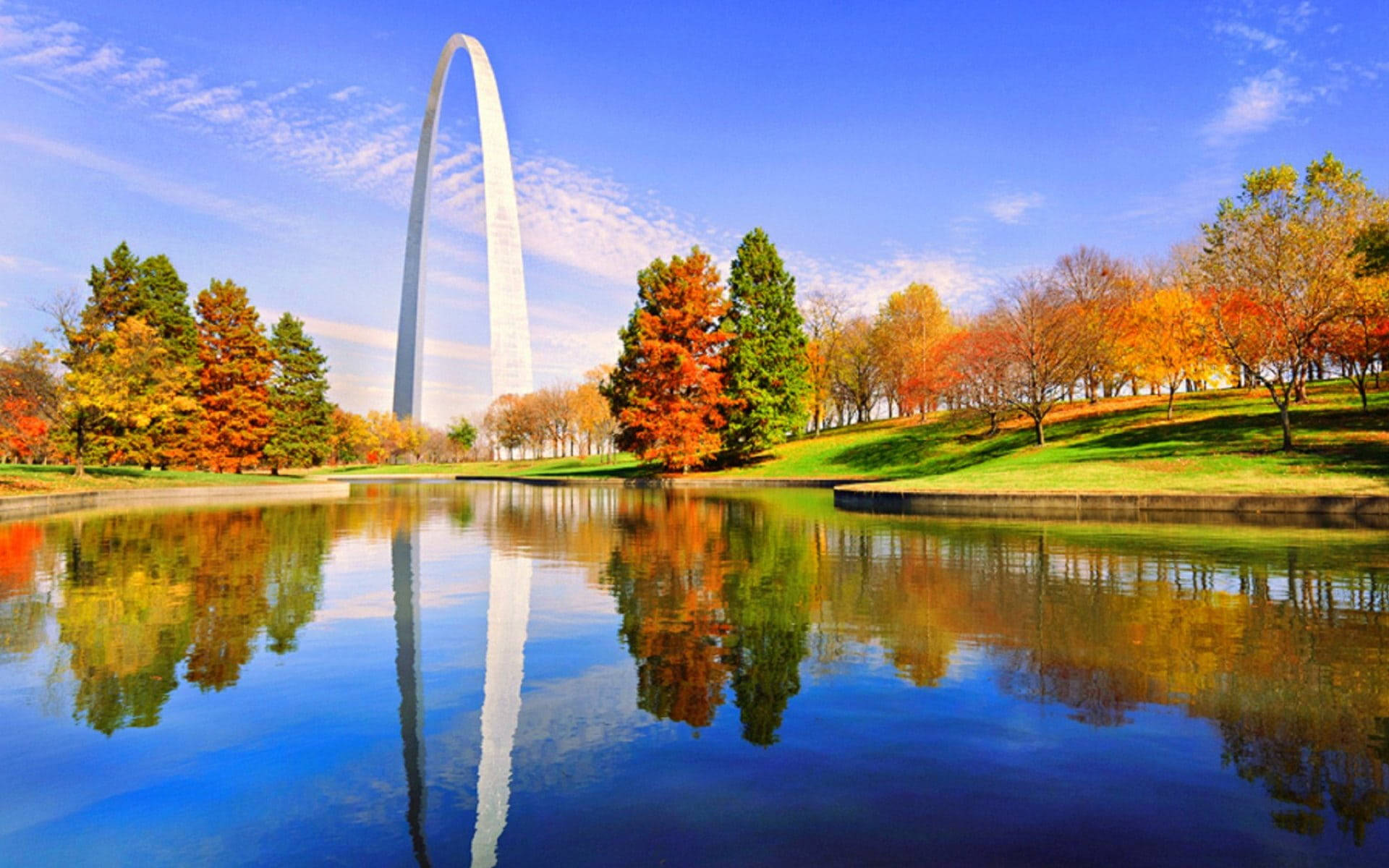 St Louis Arch, autumn, clear blue sky, Full HD Desktop Wallpaper