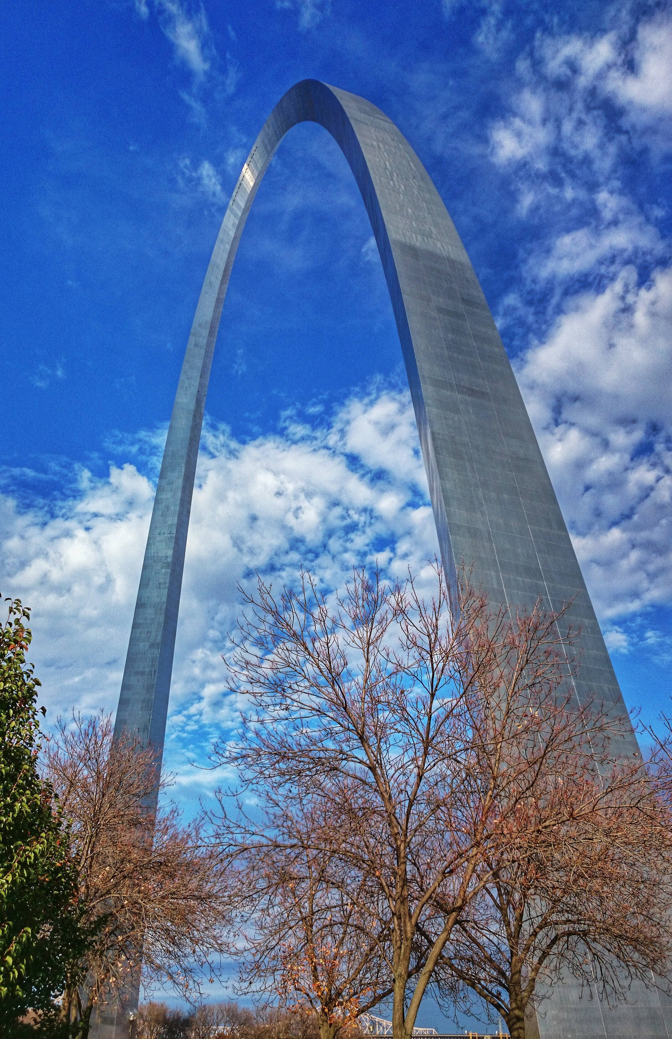 St Louis Arch, autumn trees, vibrant blue sky, 2K Phone Wallpaper