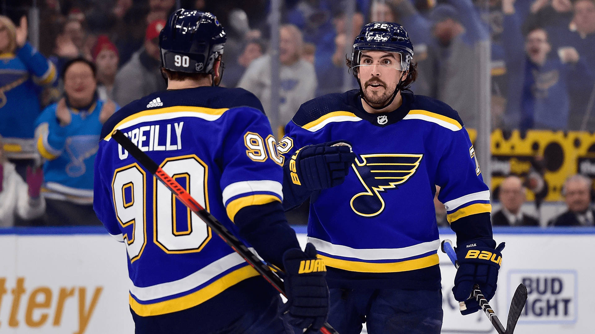 St Louis Blues, blue and gold jerseys, goal, Full HD Desktop Wallpaper