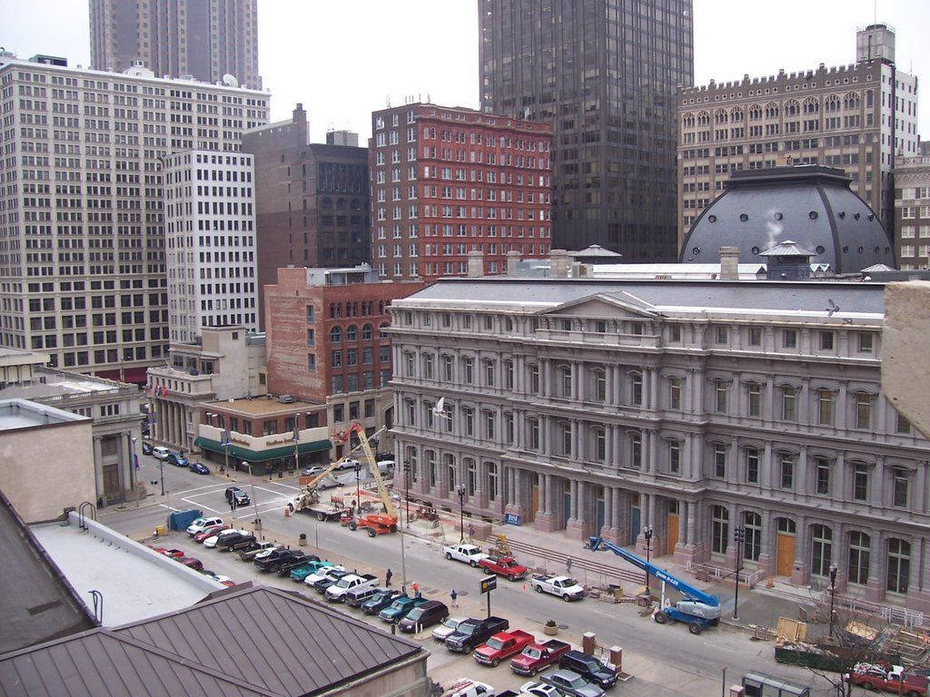 St. Louis, construction cranes, historic and modern buildings, SD Desktop Wallpaper