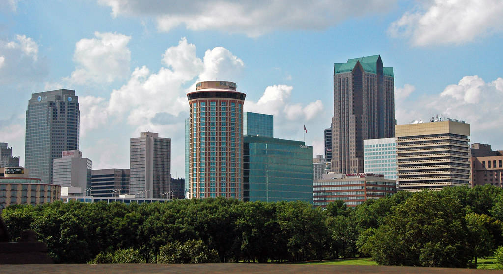St. Louis, skyscrapers, bright blue sky, SD Desktop Wallpaper