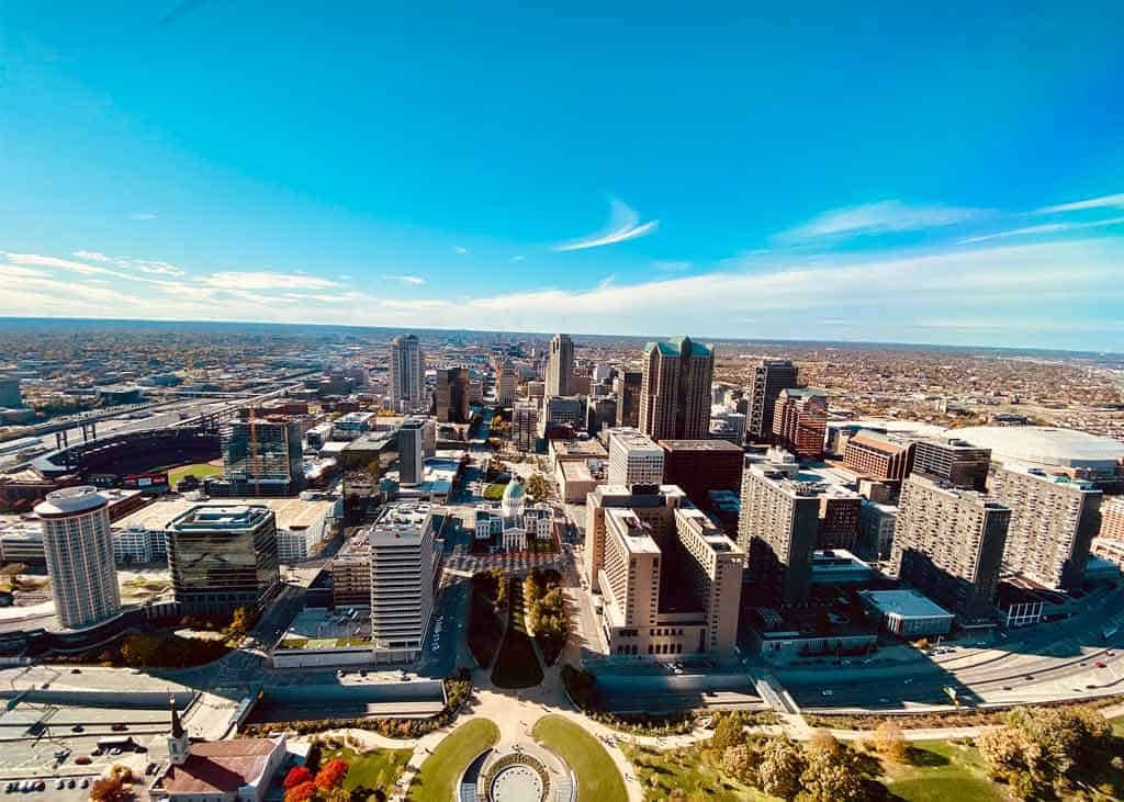 St. Louis, autumn trees, modern skyscrapers, SD Desktop Wallpaper