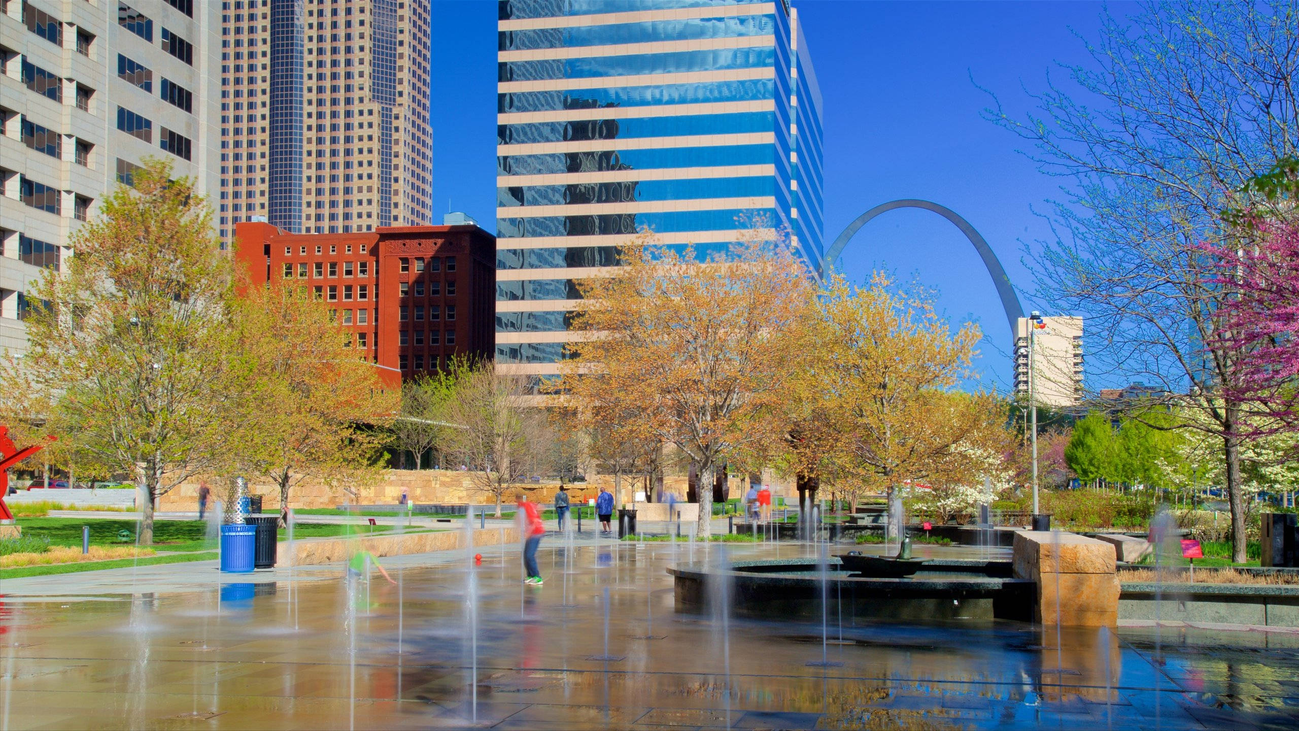 St. Louis, City Garden, urban fountain, 2K Desktop Wallpaper