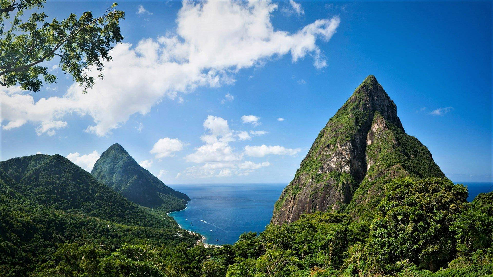 St Lucia, turquoise sea, bright blue sky, Full HD Desktop Wallpaper