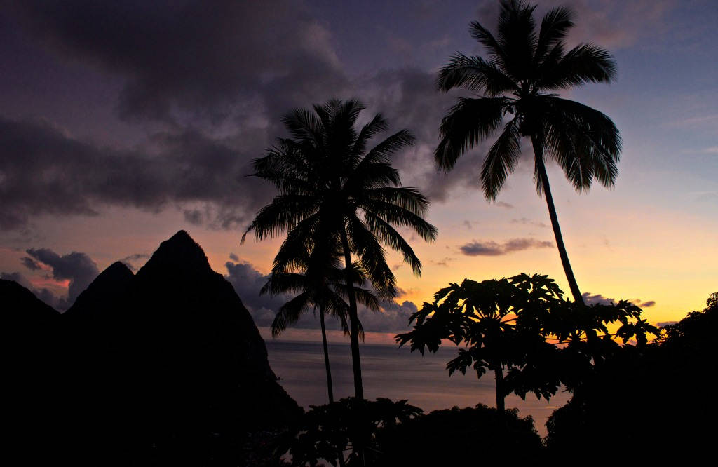 St Lucia, palm trees, jagged mountains, SD Desktop Wallpaper