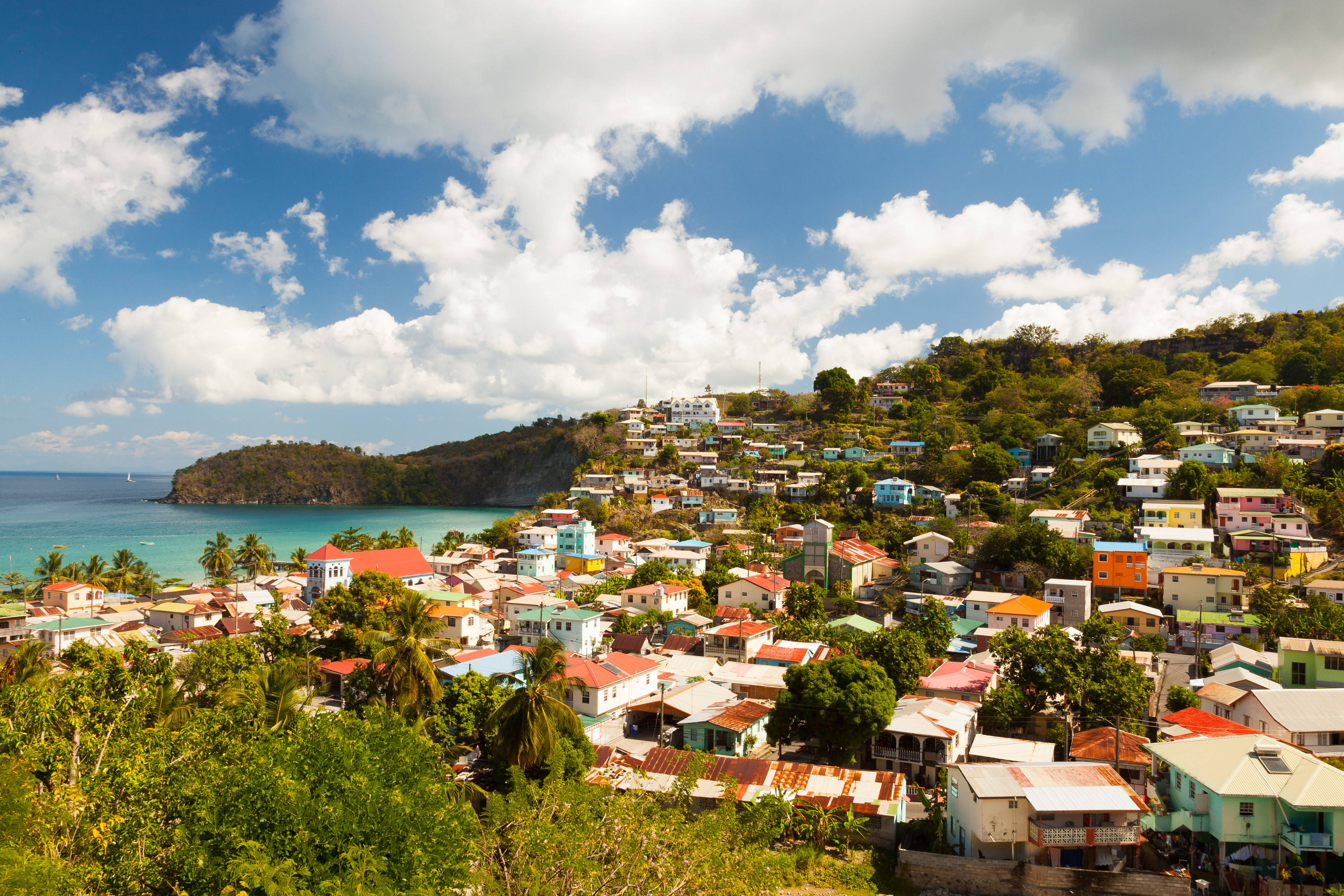 St. Lucia, turquoise ocean, lush green hillside, 4K Desktop Wallpaper