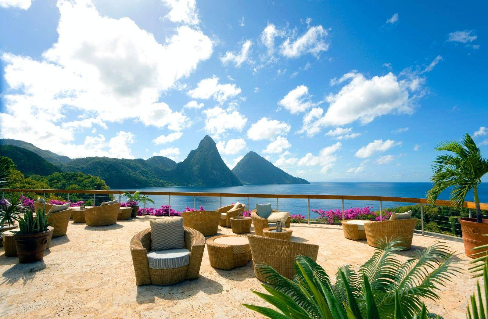 St Lucia, turquoise sea, twin volcanic peaks, HD Desktop Wallpaper