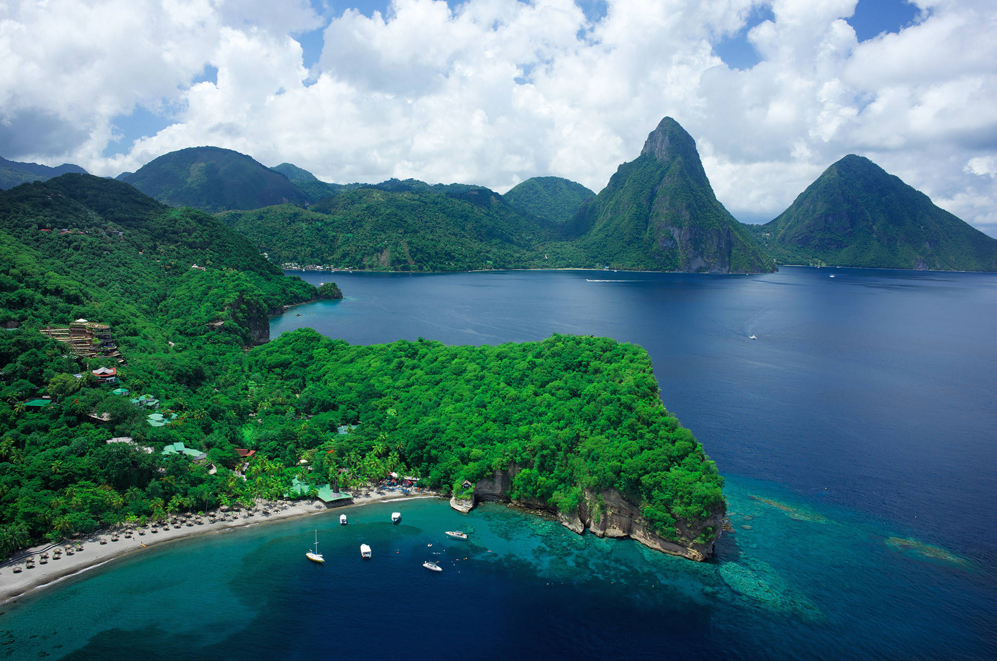 St Lucia, lush green island, sandy beach, Full HD Desktop Wallpaper