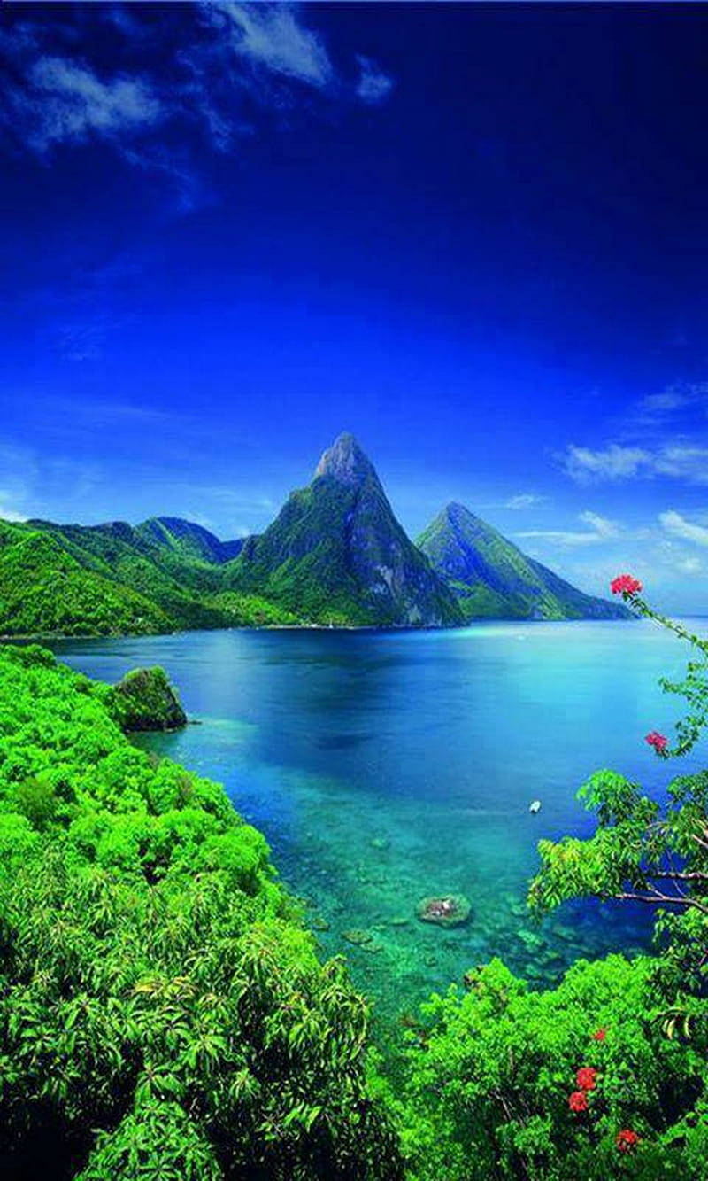 St Lucia, lush green mountains, vibrant turquoise waters, HD Phone Wallpaper