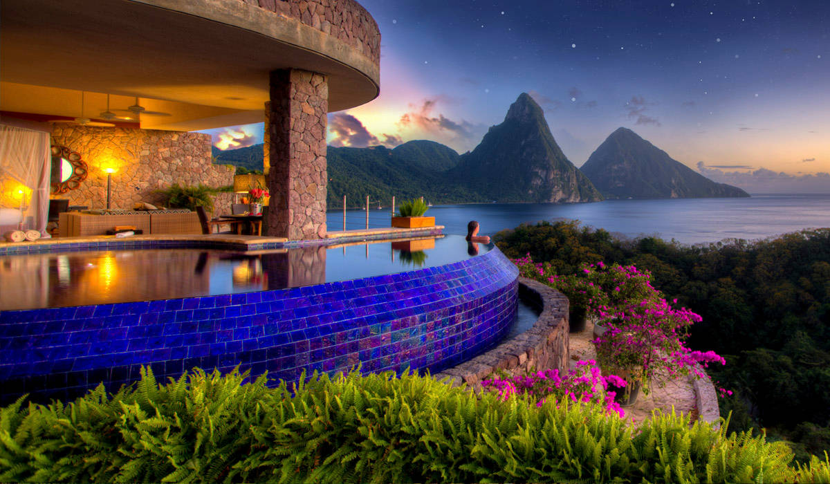 St Lucia, infinity pool, blue tiles, SD Desktop Wallpaper