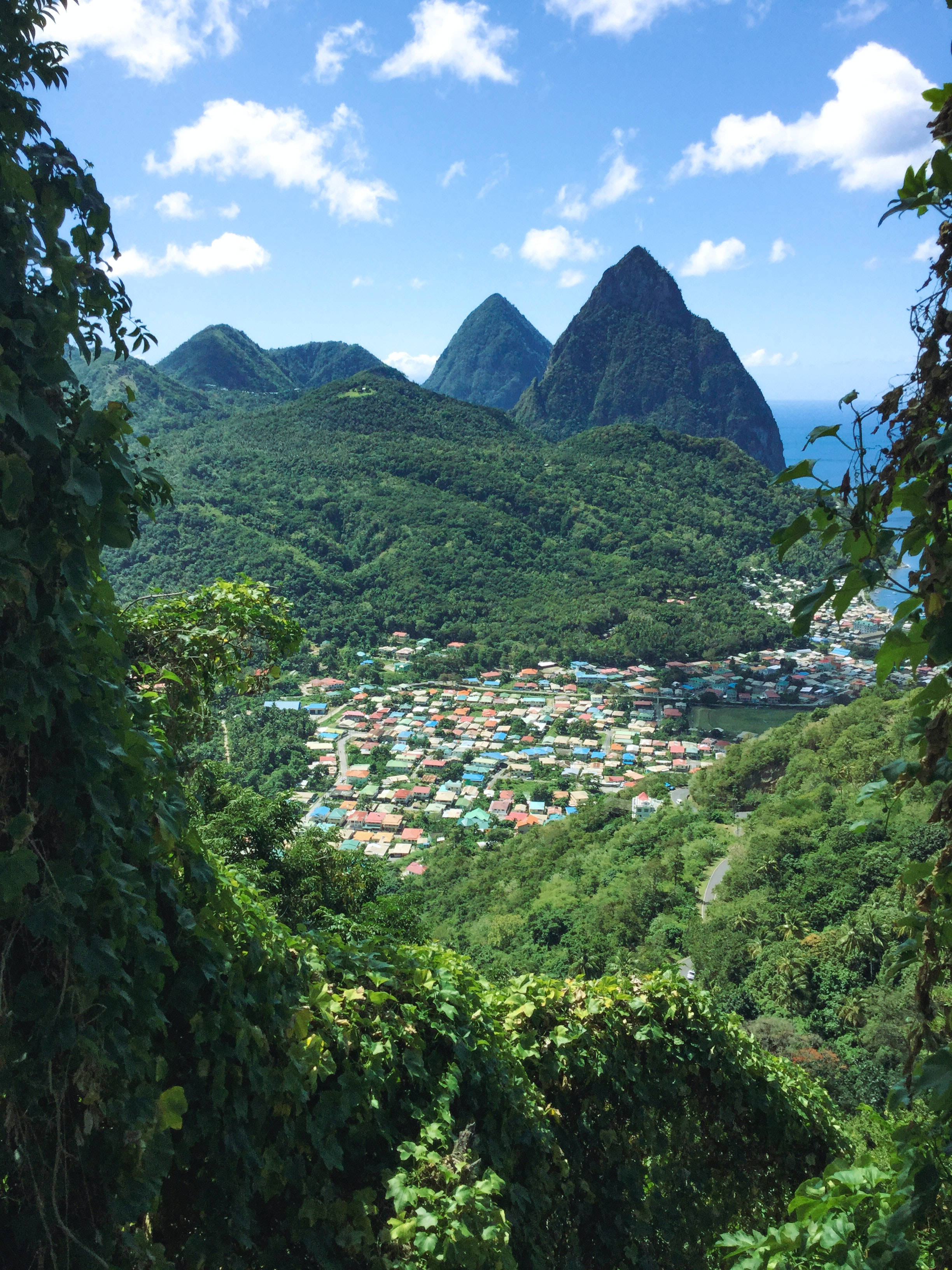 St Lucia, village, lush green valleys, 2K Phone Wallpaper