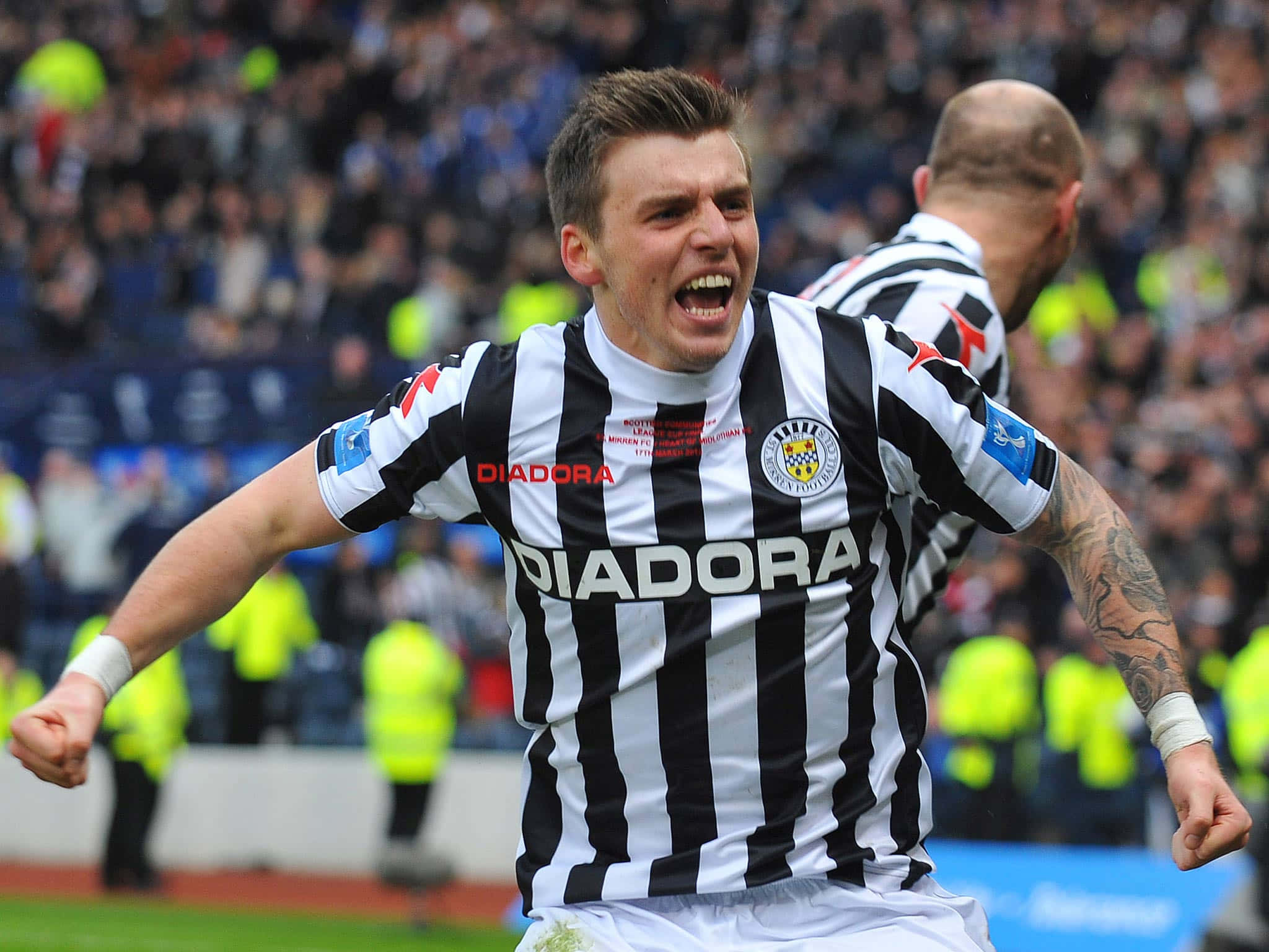 St Mirren, black and white striped jersey, stadium pitch, Full HD Desktop Wallpaper