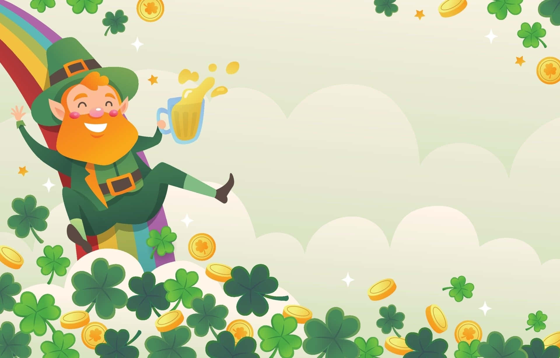 leprechaun, green attire, golden coins, Full HD Desktop Wallpaper
