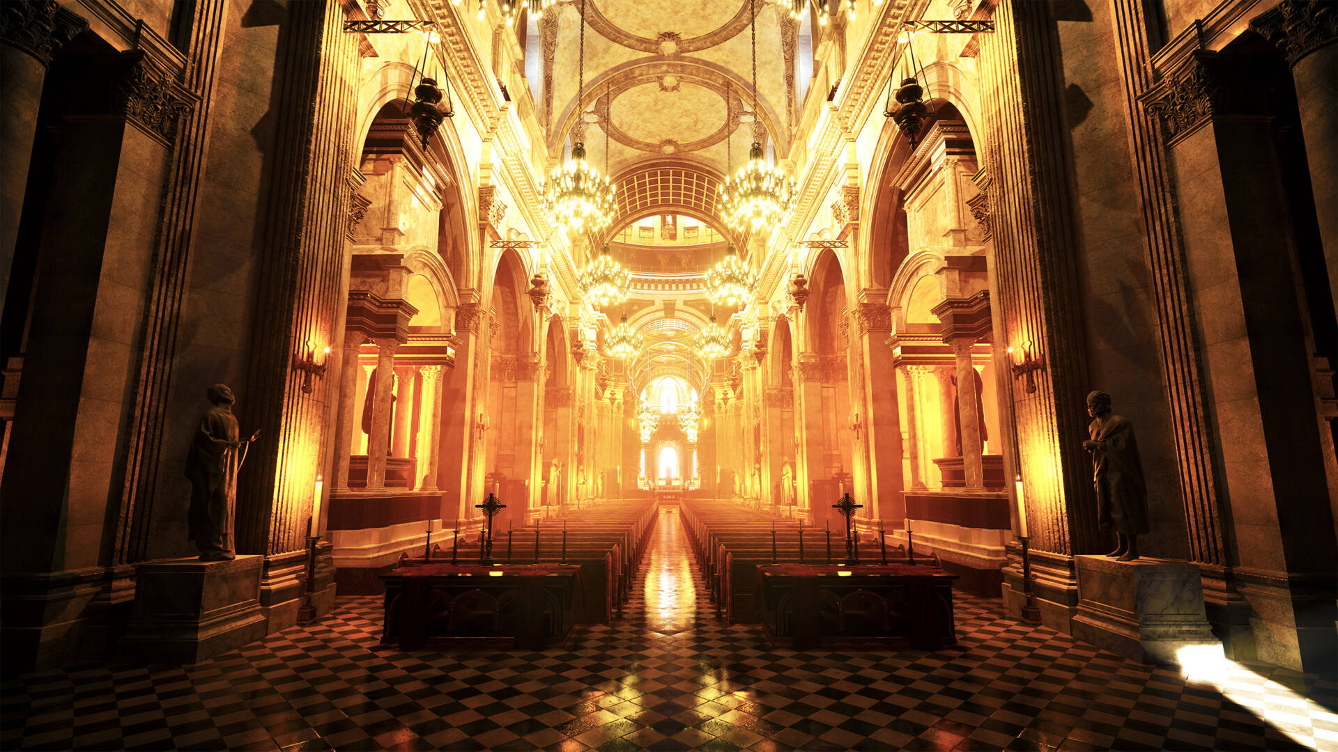 St Paul skyline, sunset, cathedral interior, Full HD Desktop Wallpaper