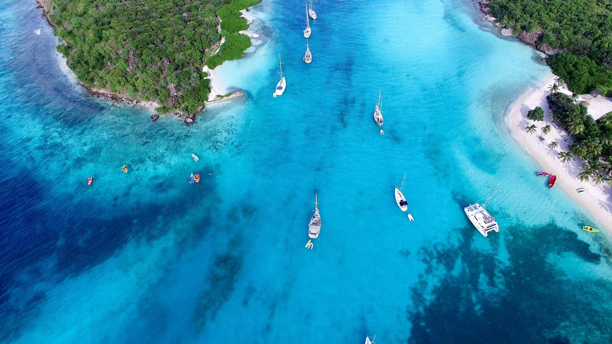 St Vincent And The Grenadines, turquoise lagoon, sailboats, Full HD Desktop Wallpaper