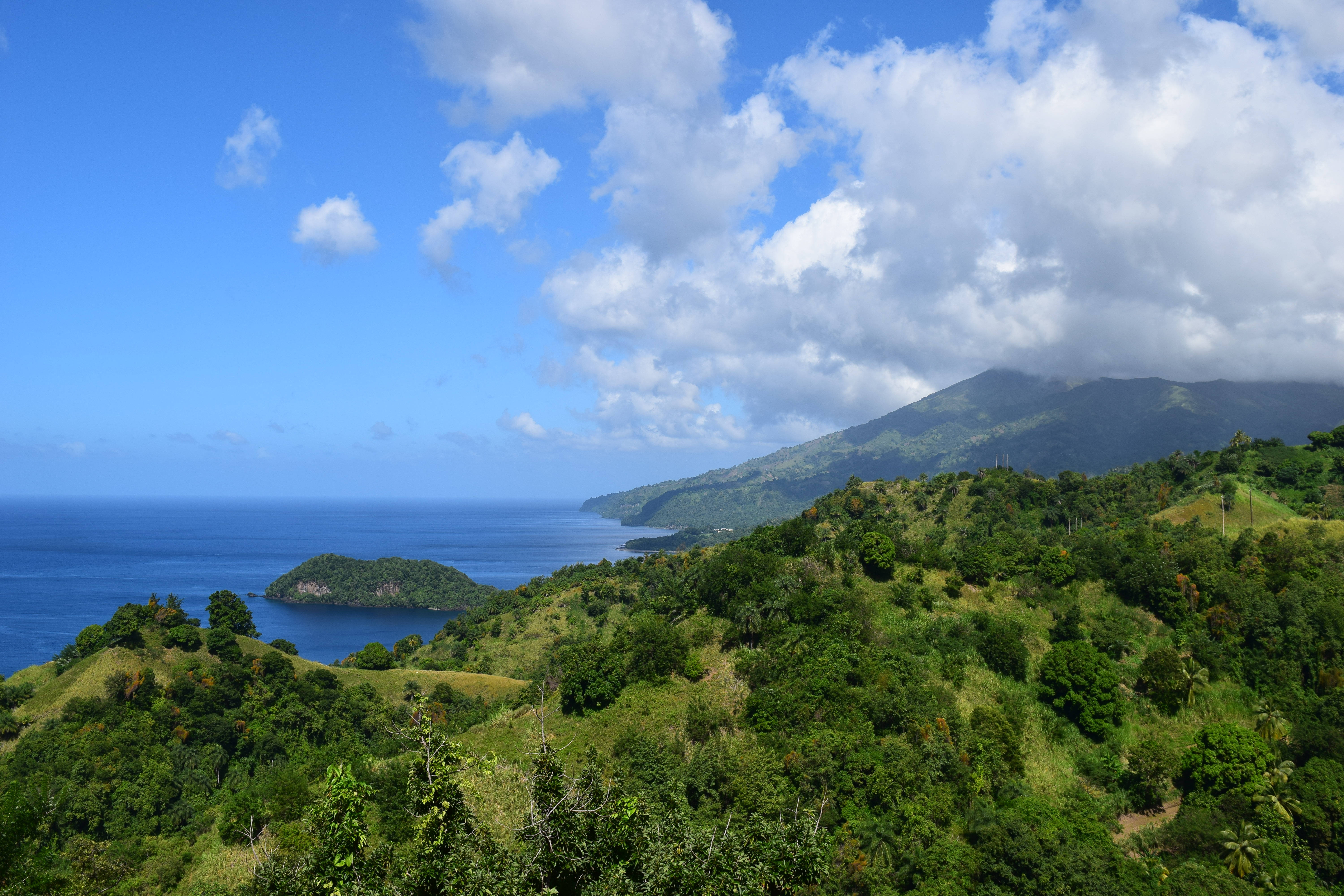 St Vincent And The Grenadines, lush green hills, deep blue ocean, 5K Desktop Wallpaper