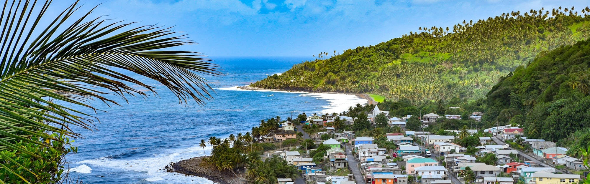 St Vincent And The Grenadines, coastal village, lush green hillside, Full HD Desktop Wallpaper