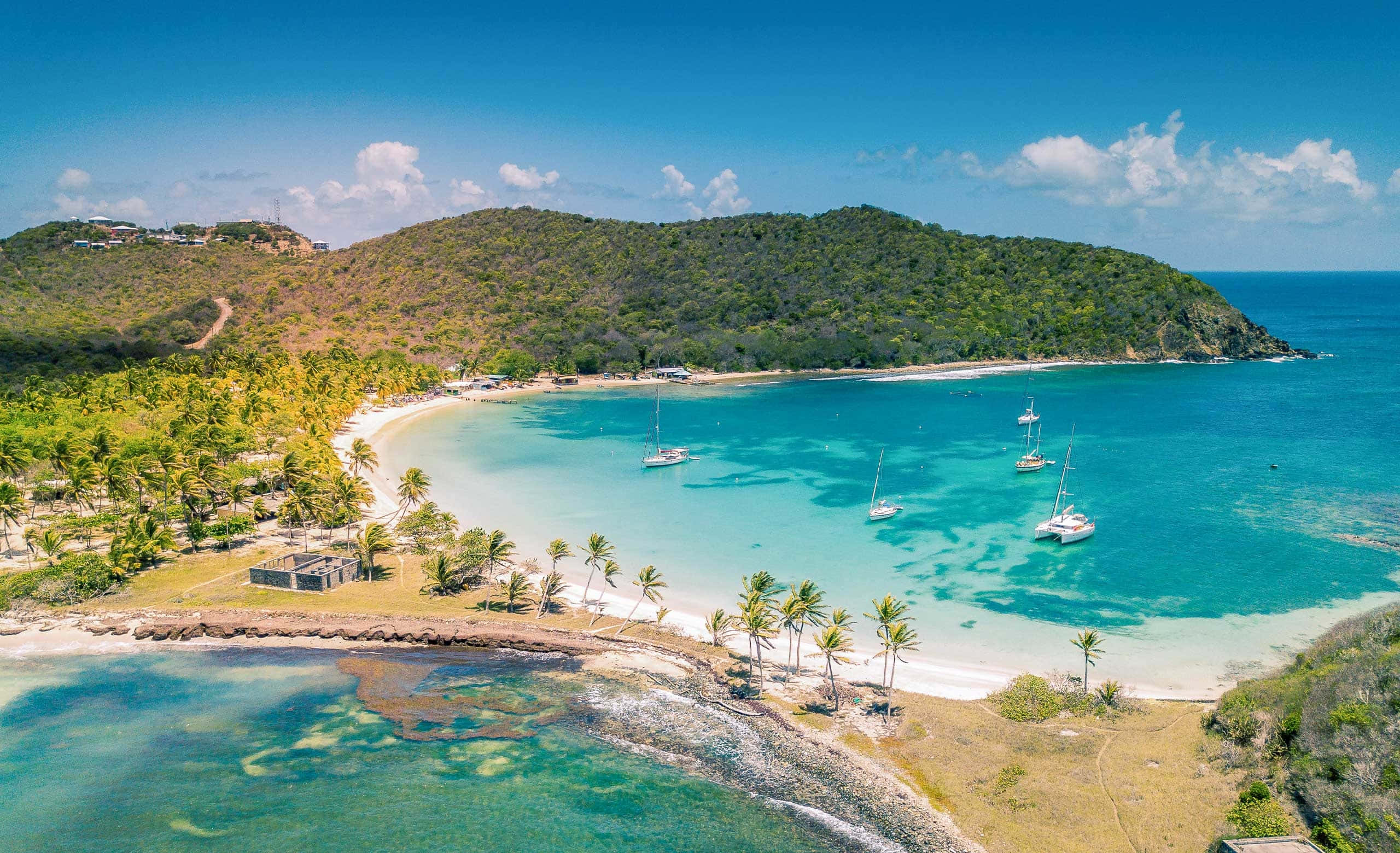 tropical bay, turquoise waters, white sand, 2K Desktop Wallpaper