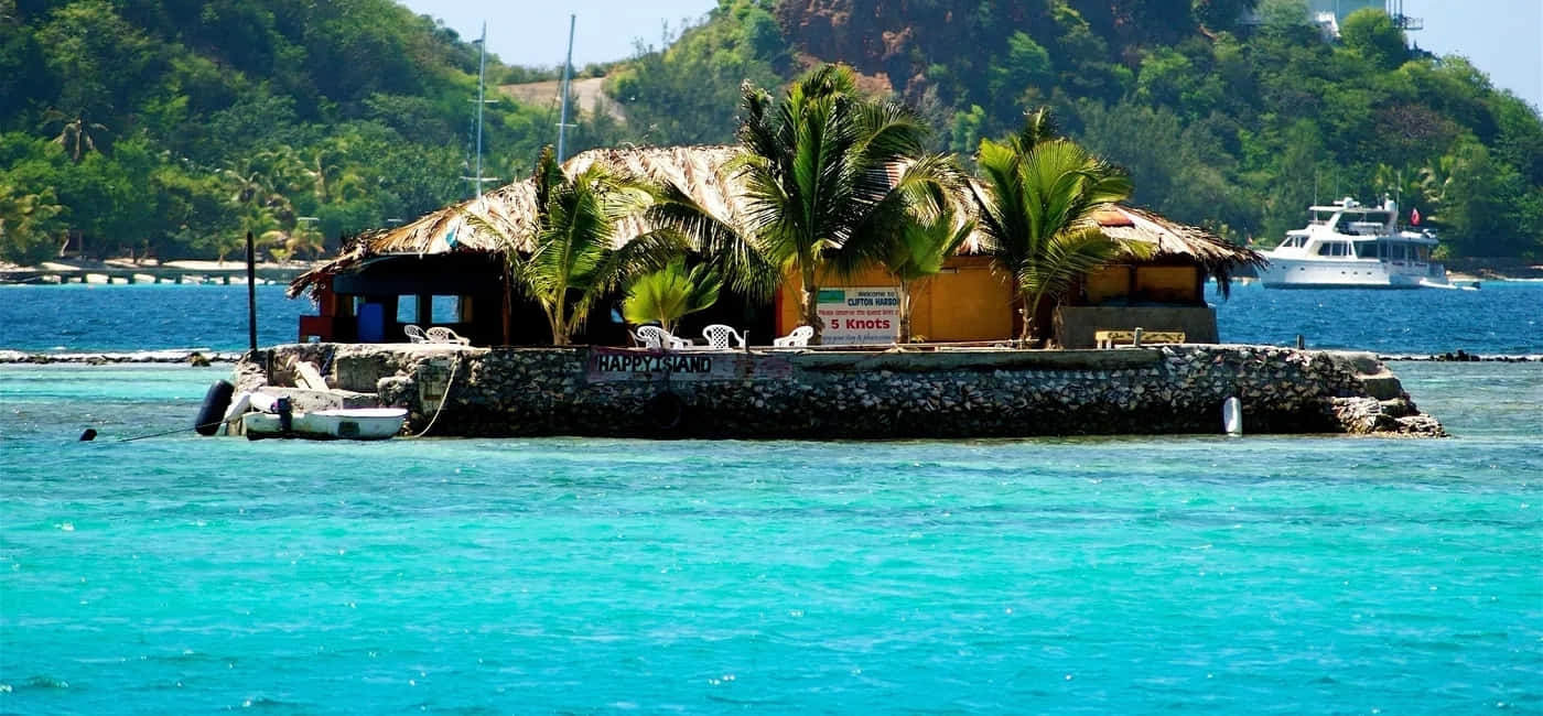 tropical island bar, thatched roofs, palm trees, HD Desktop Wallpaper