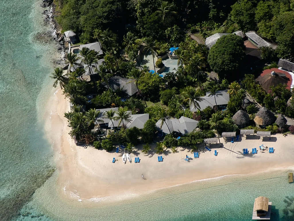 tropical resort, curved white sand beach, turquoise water, SD Desktop Wallpaper