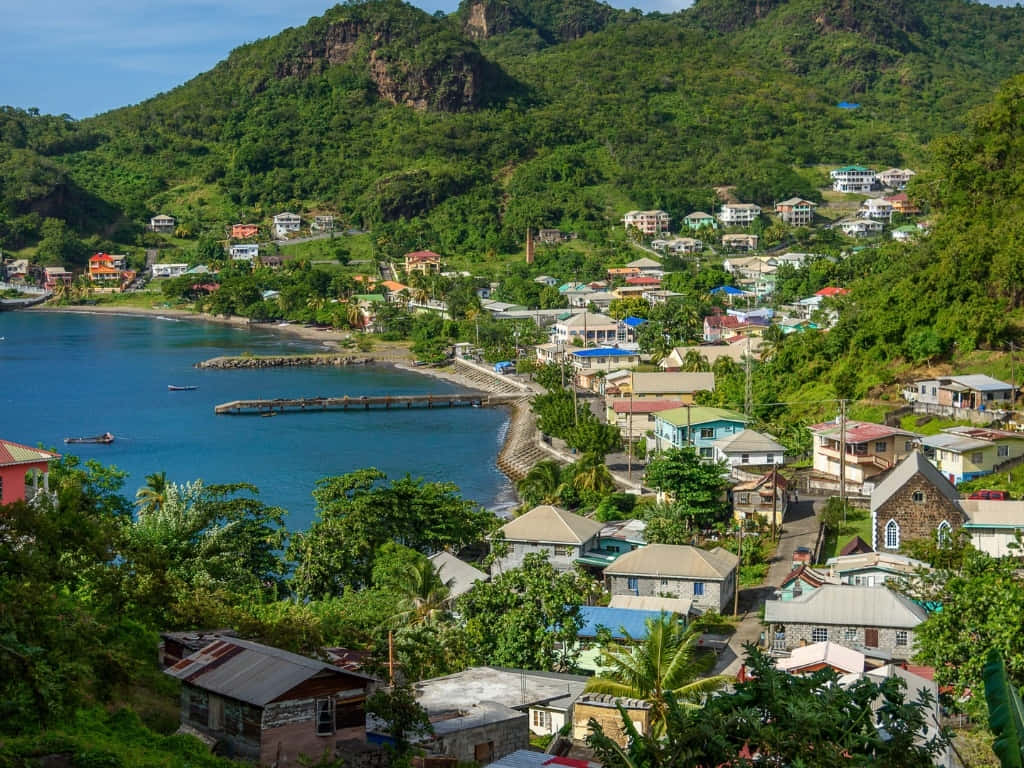 St Vincent, coastal village, lush green hills, SD Desktop Wallpaper