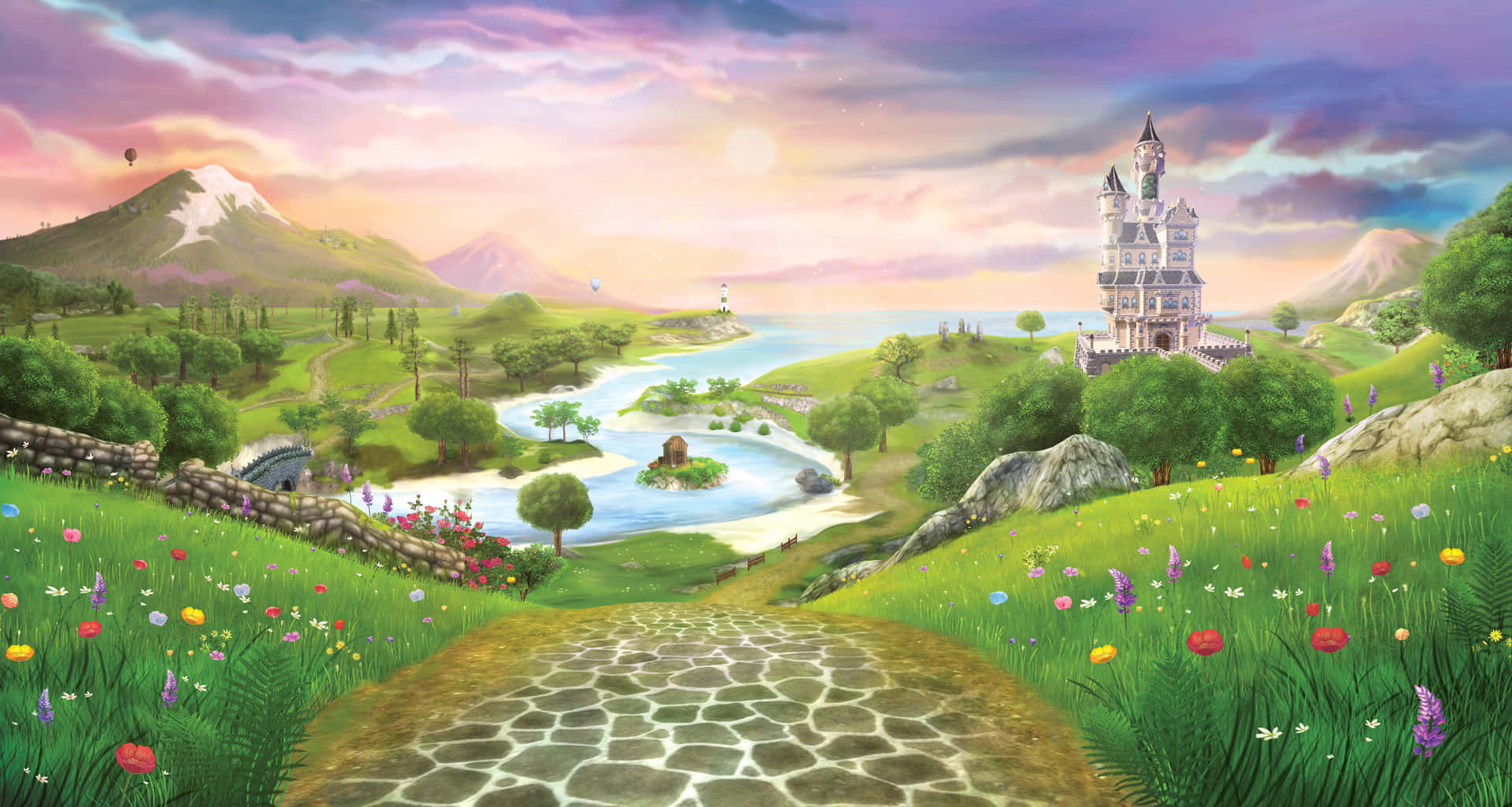 Stable Aesthetic Art, stone path, vibrant meadows, Full HD Desktop Wallpaper