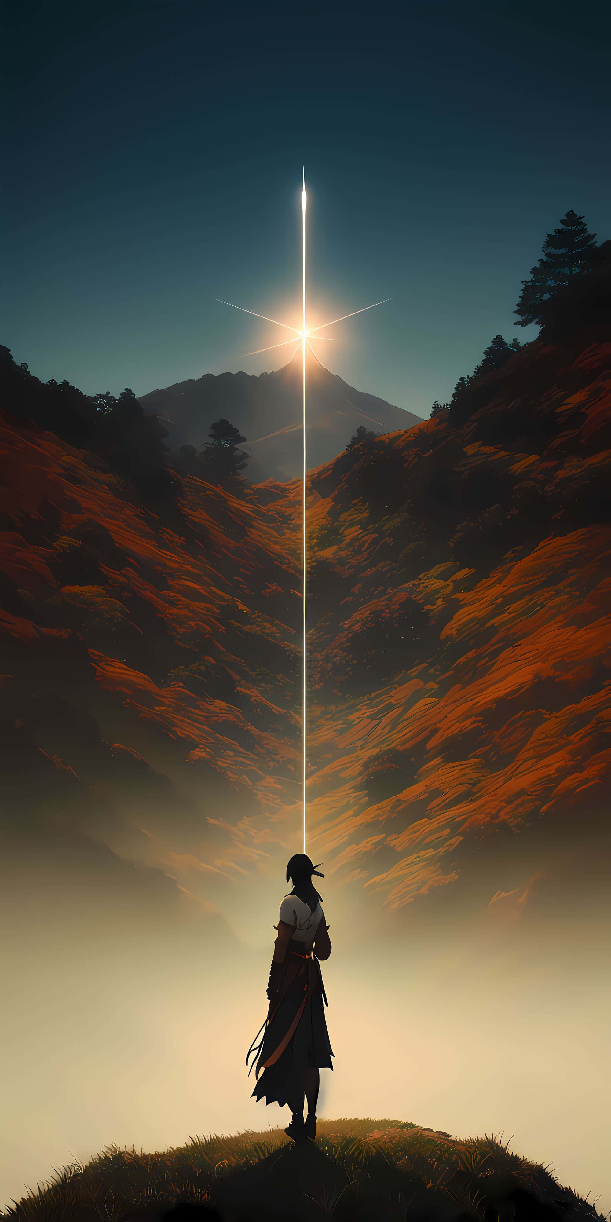 Stable, person silhouette, misty hill, 4K Phone Wallpaper