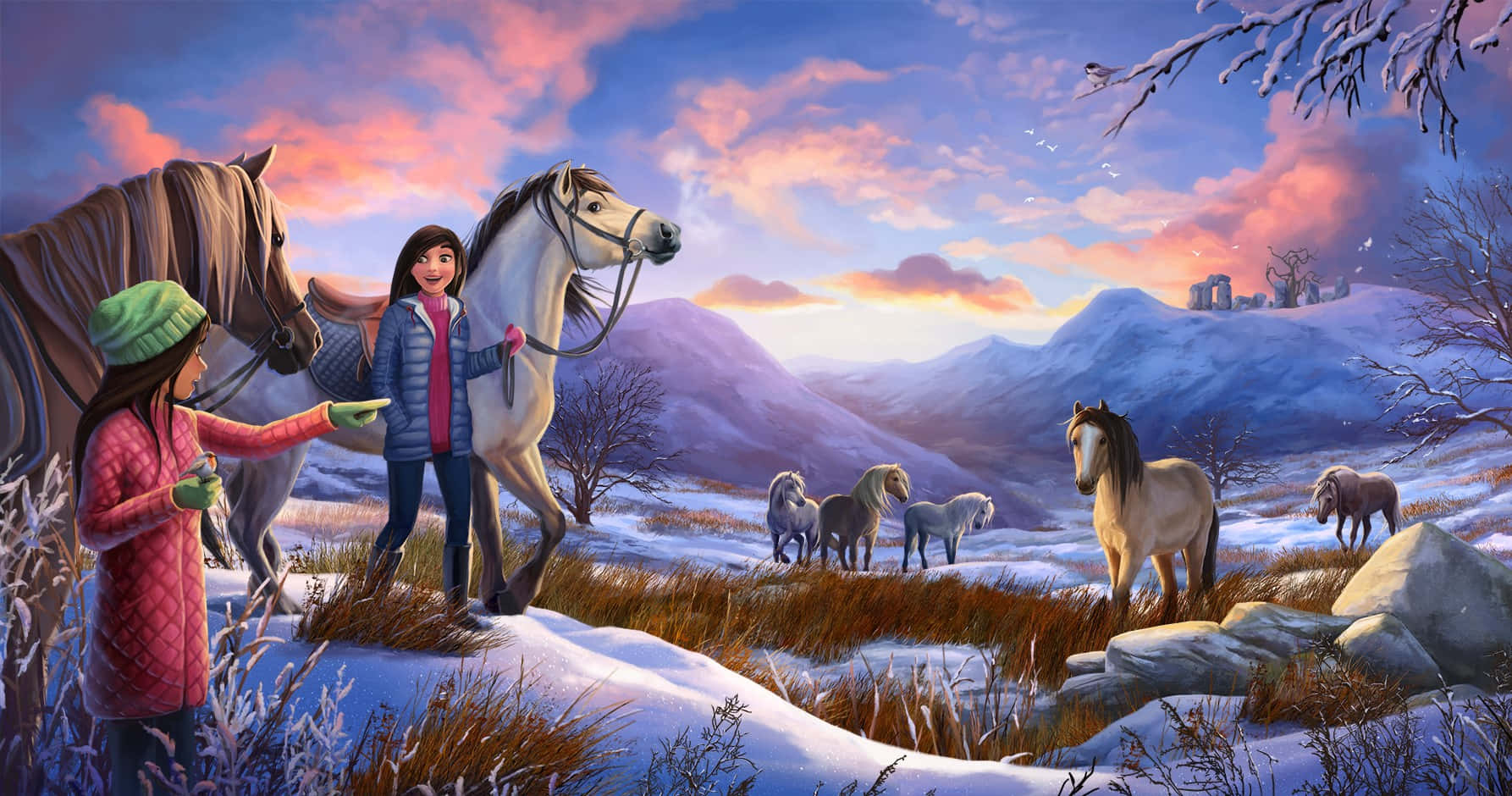 Stable, mountains, horses, HD Desktop Wallpaper